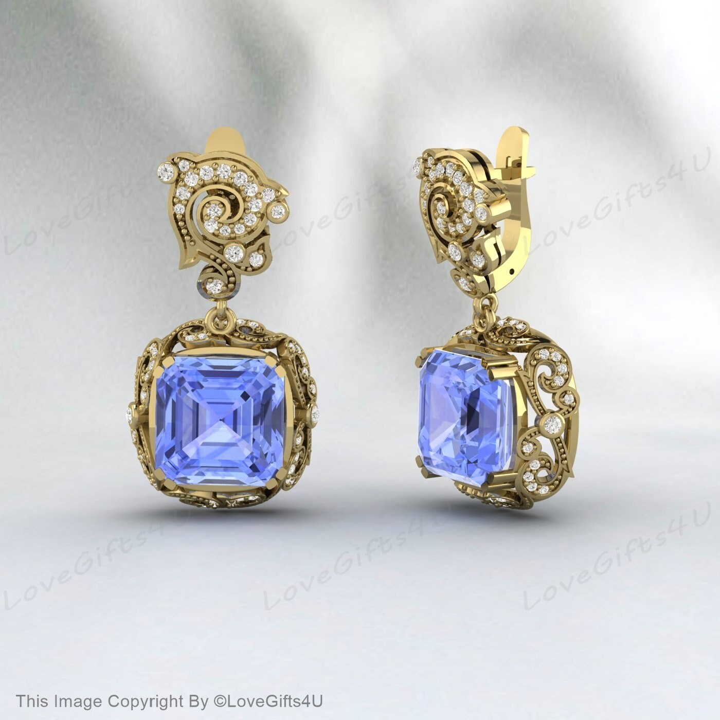 Gelbgold Ohrringe, Tansanit Ohrhänger 14k Gelbgold, Geburtsstein Dezember, Echter Tansanit, Goldohrringe, Minimalistischer Schmuck