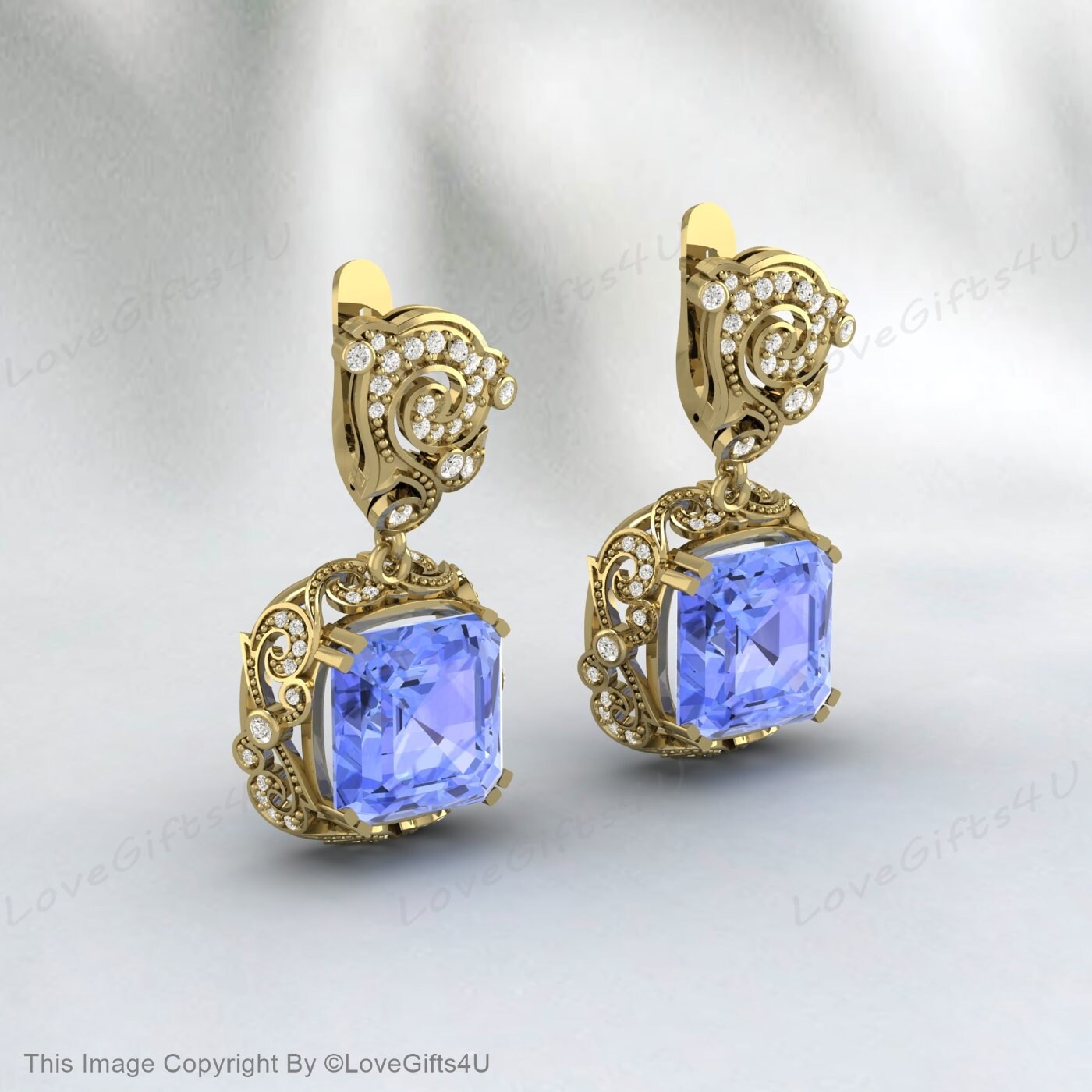Gelbgold Ohrringe, Tansanit Ohrhänger 14k Gelbgold, Geburtsstein Dezember, Echter Tansanit, Goldohrringe, Minimalistischer Schmuck