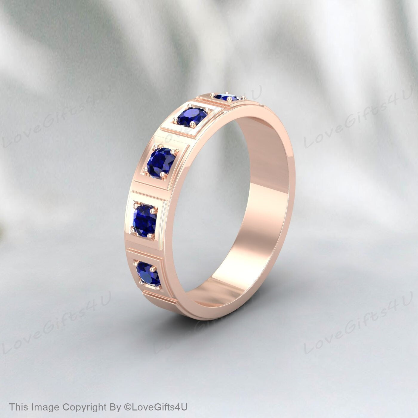 Antique Sapphire Wedding Band Silver Ring September Birthstone