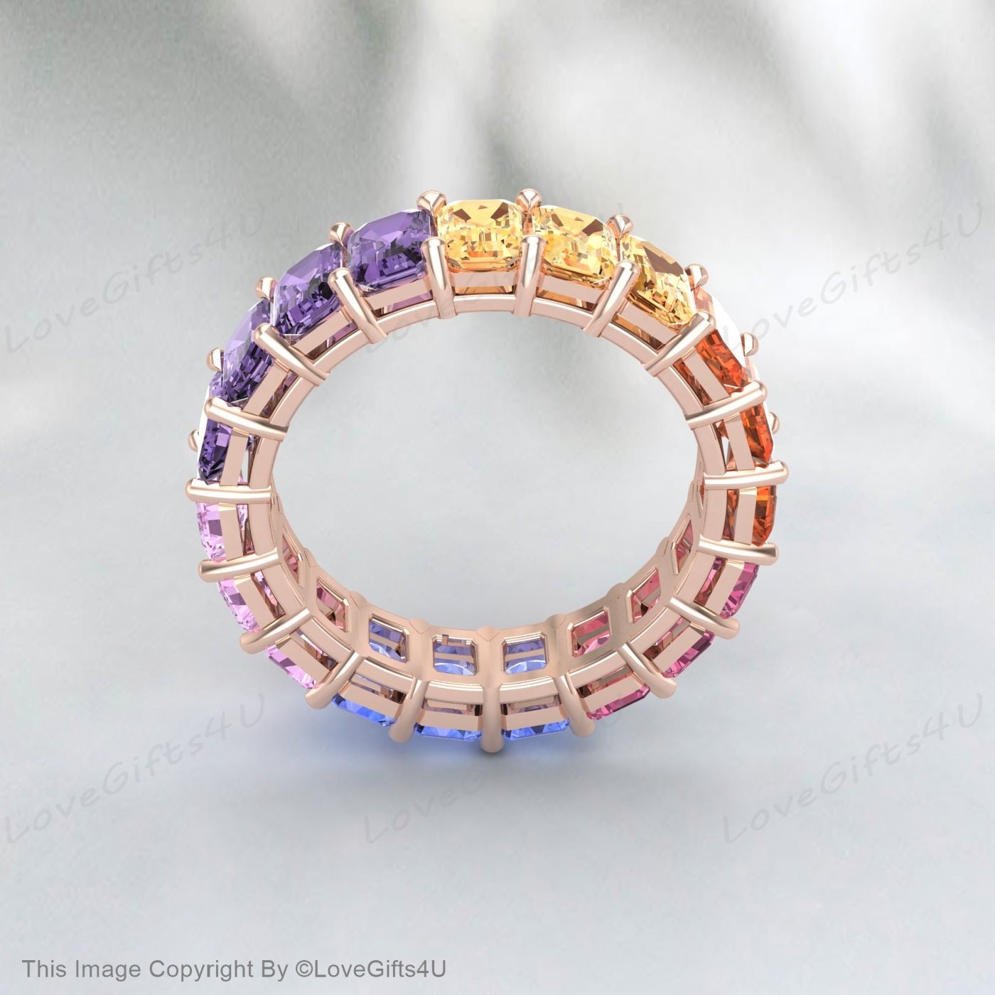 Multi Sapphire Ring Natural Colorful Gemstone Ring Full Eternity Band