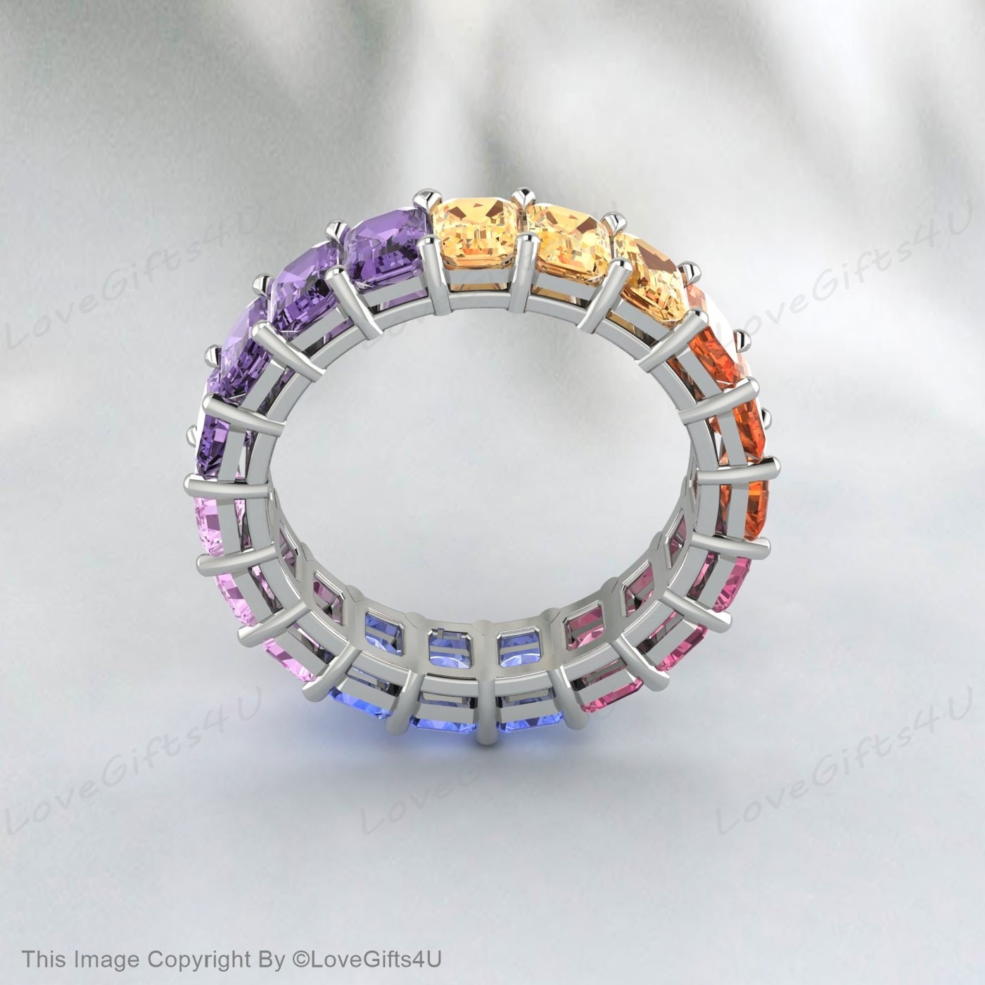 Multi Sapphire Ring Natural Colorful Gemstone Ring Full Eternity Band