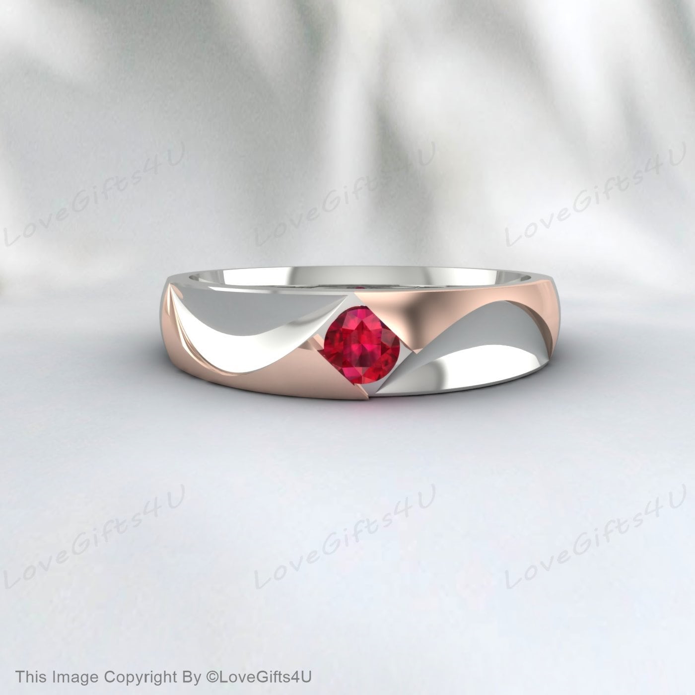 Two Tone Ruby Engagement Rings For Couples Promise Ring Gift For Her