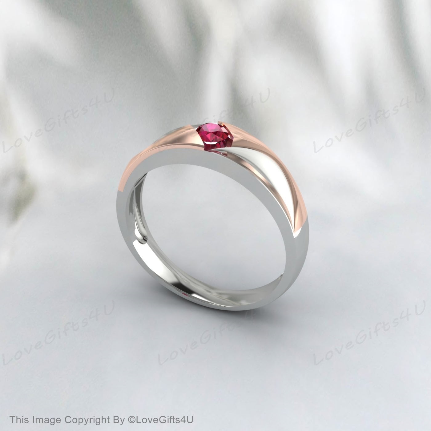 Two Tone Ruby Engagement Rings For Couples Promise Ring Gift For Her