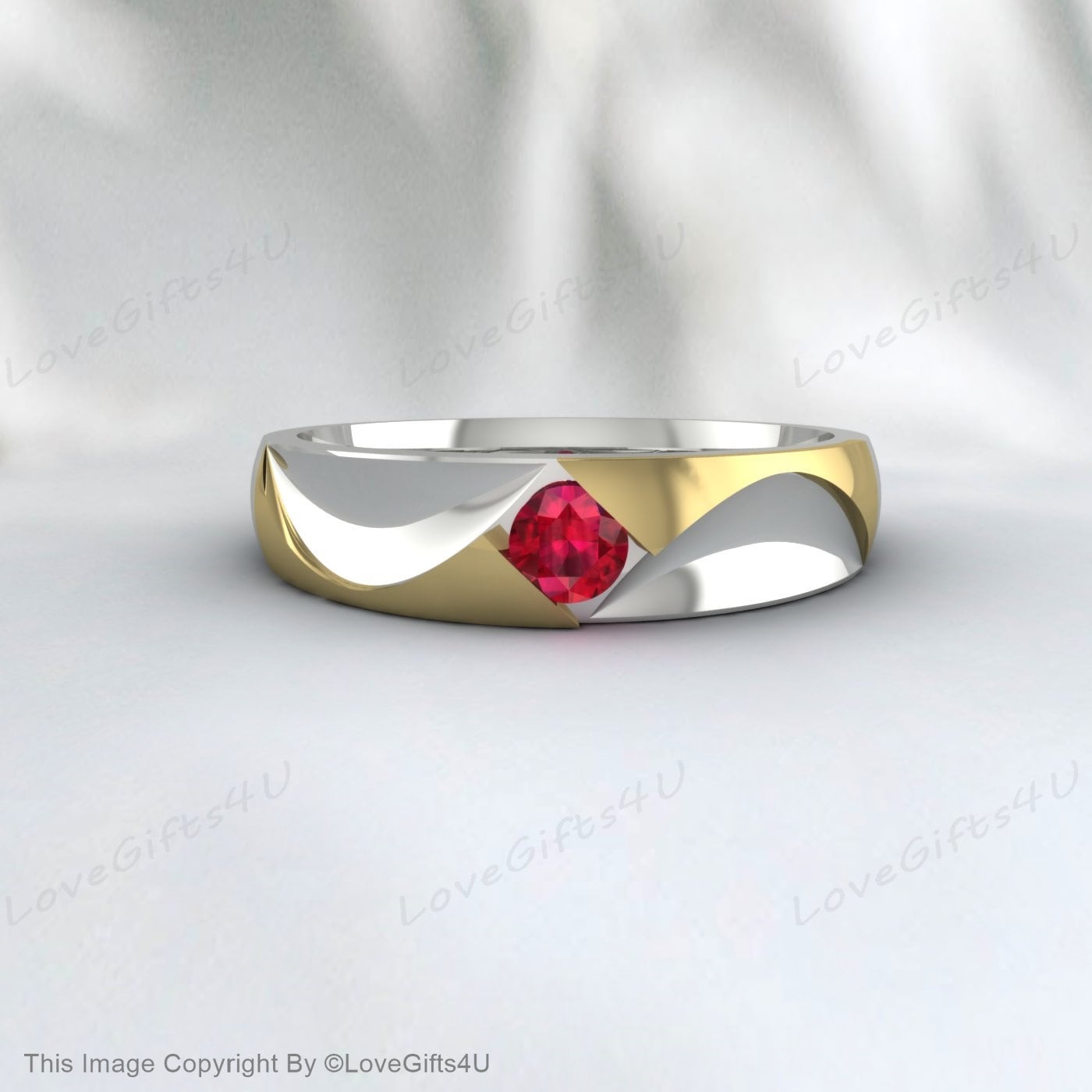 Two Tone Ruby Engagement Rings For Couples Promise Ring Gift For Her
