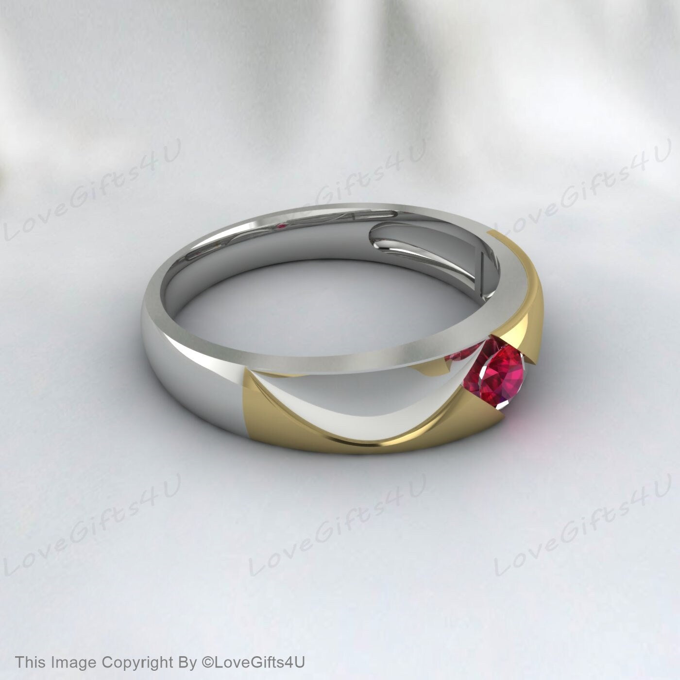 Two Tone Ruby Engagement Rings For Couples Promise Ring Gift For Her