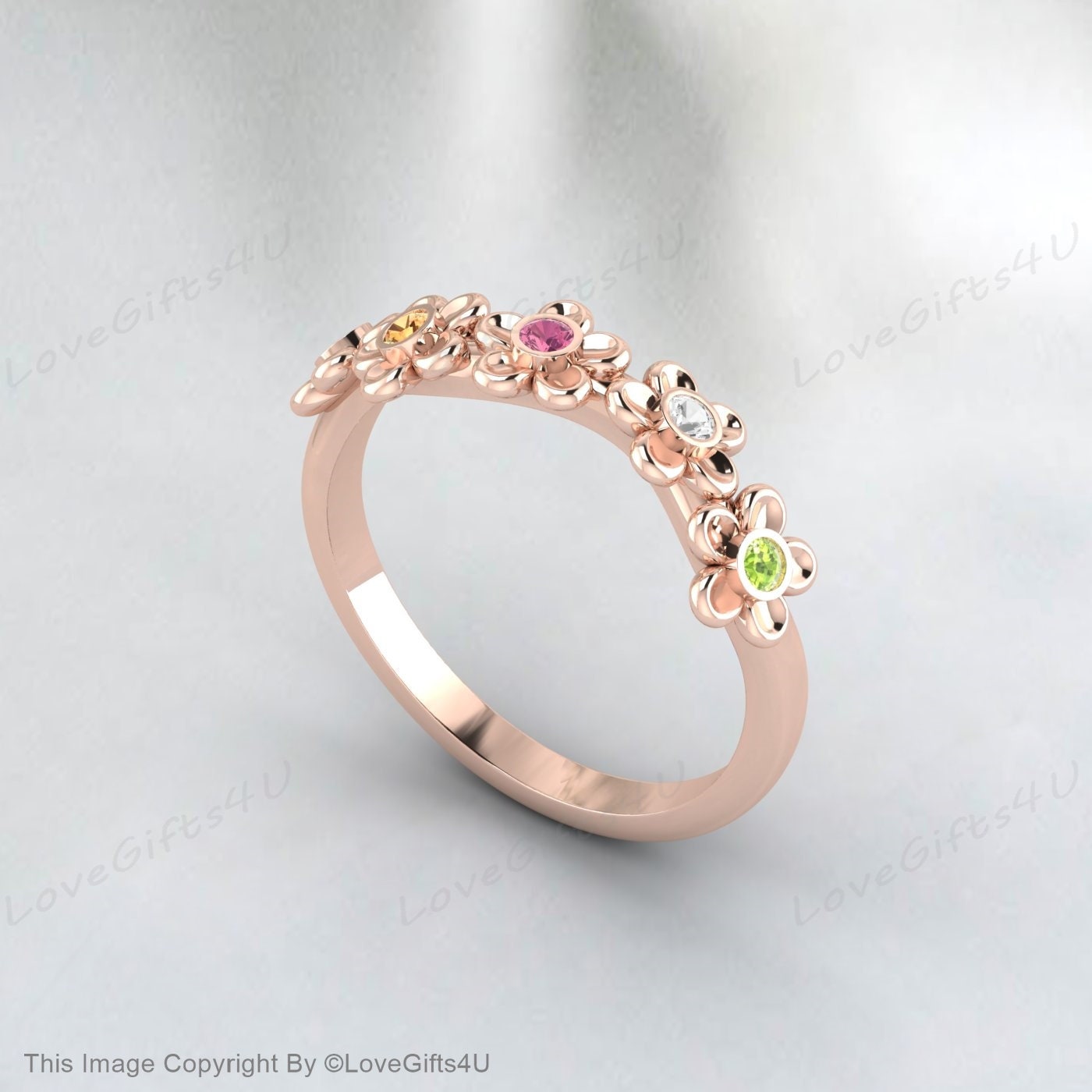 Flower Wedding Ring Emerald Citrine Tourmaline Moissanite Peridot Ban