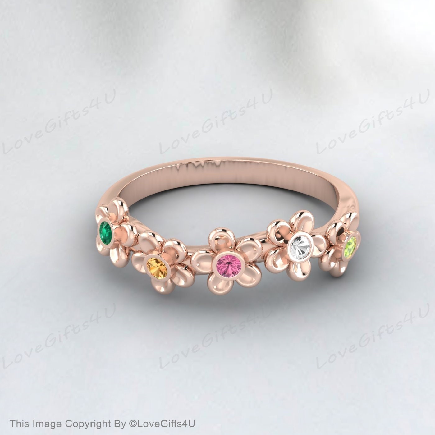 Flower Wedding Ring Emerald Citrine Tourmaline Moissanite Peridot Ban