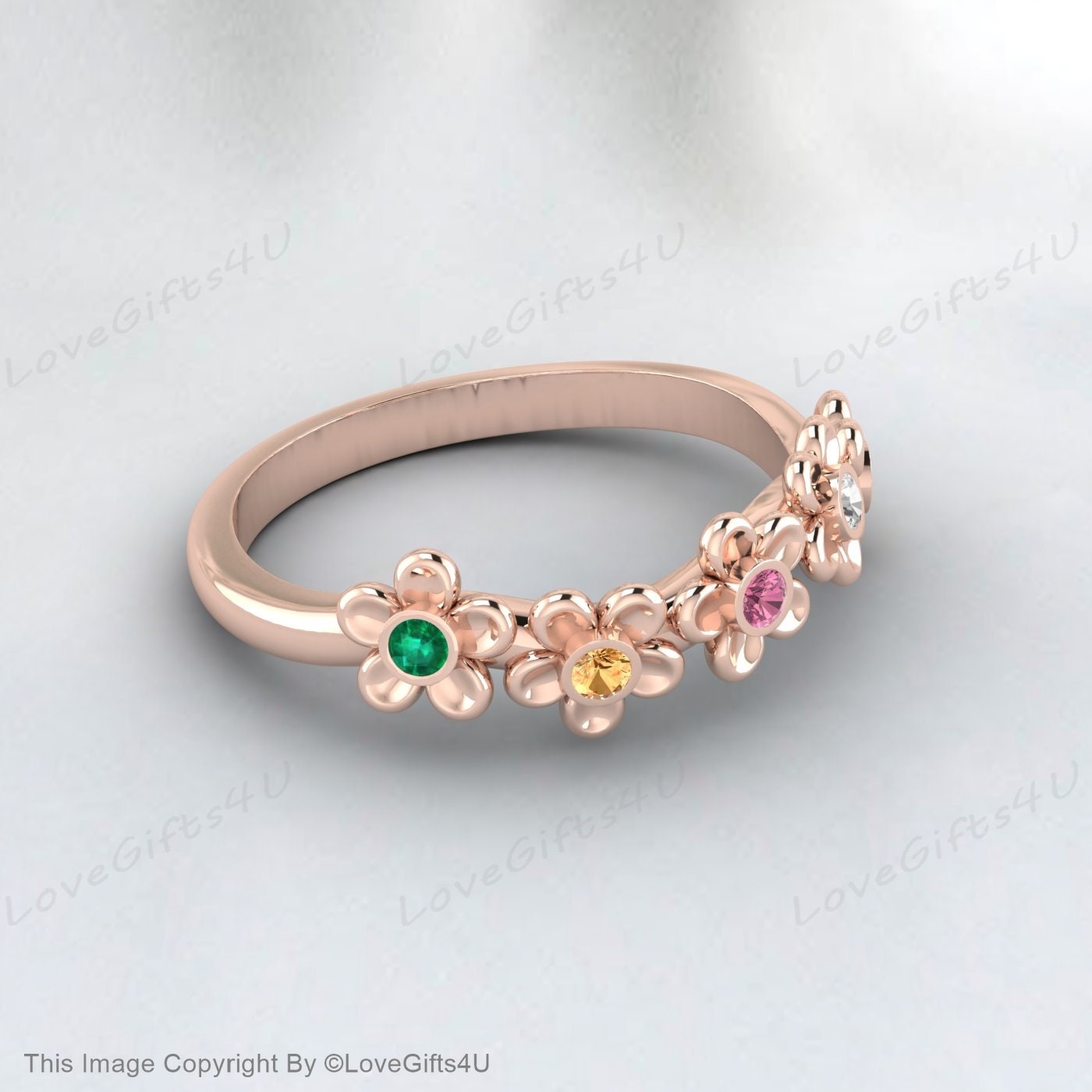 Flower Wedding Ring Emerald Citrine Tourmaline Moissanite Peridot Ban