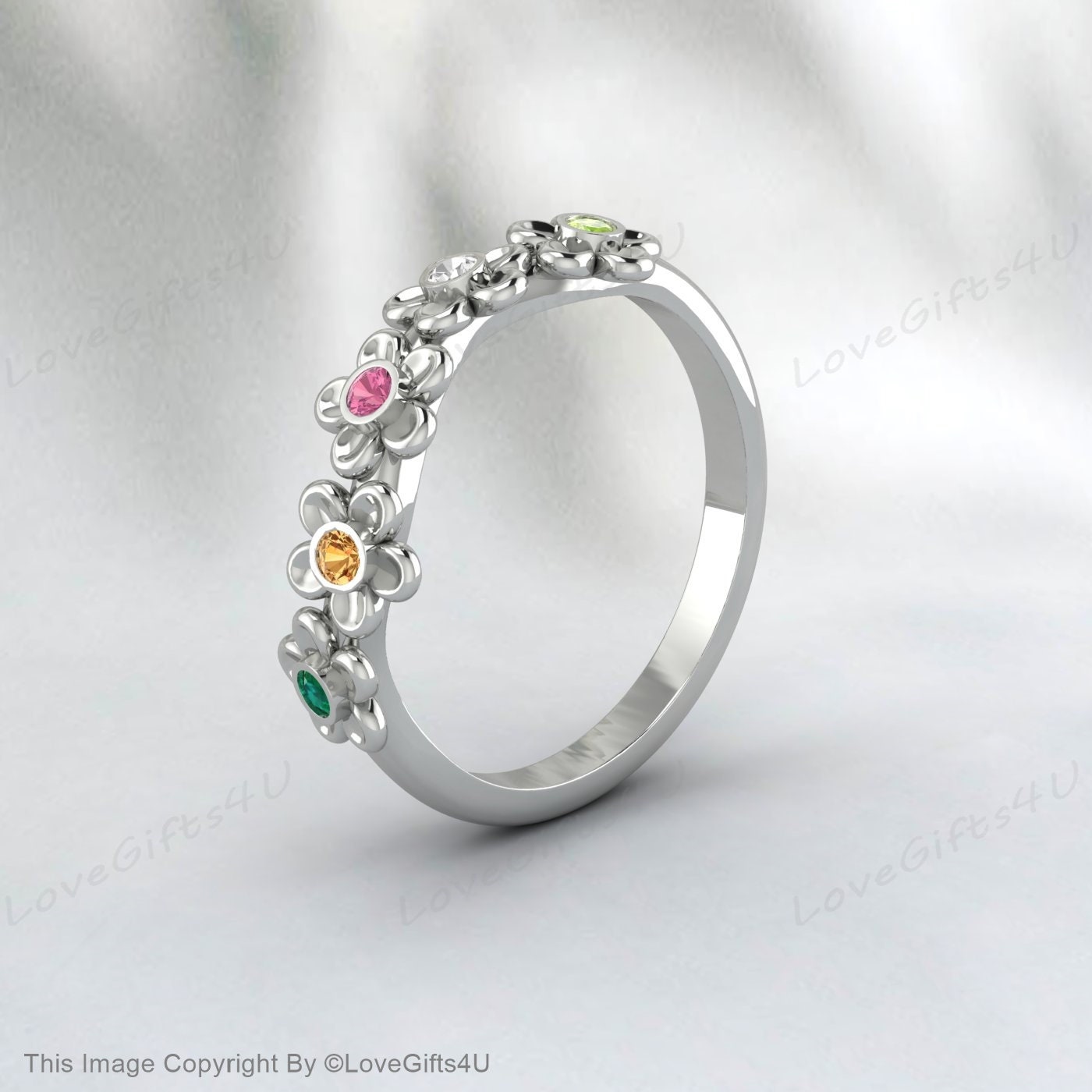 Flower Wedding Ring Emerald Citrine Tourmaline Moissanite Peridot Ban