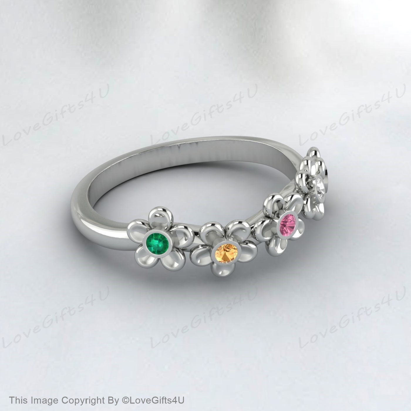 Flower Wedding Ring Emerald Citrine Tourmaline Moissanite Peridot Ban