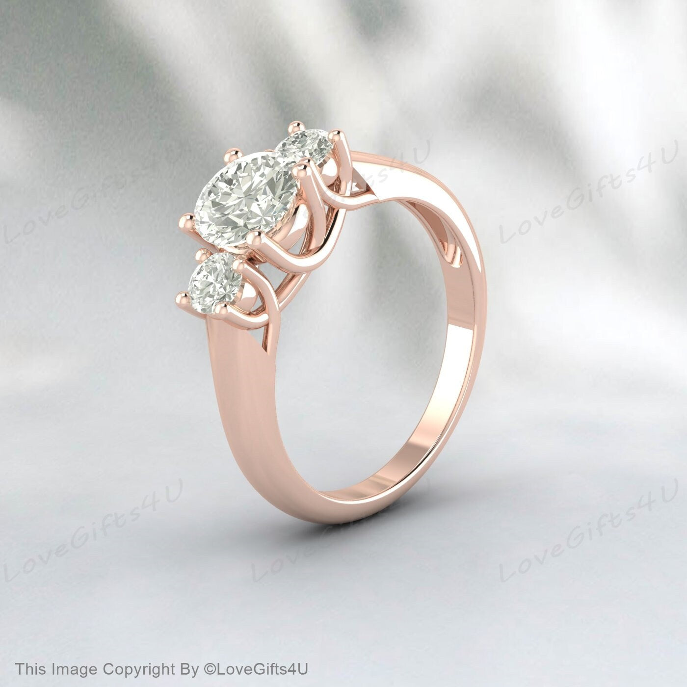 Three Stone Real Moissanite Halo Beautiful Silver Engagement Ring