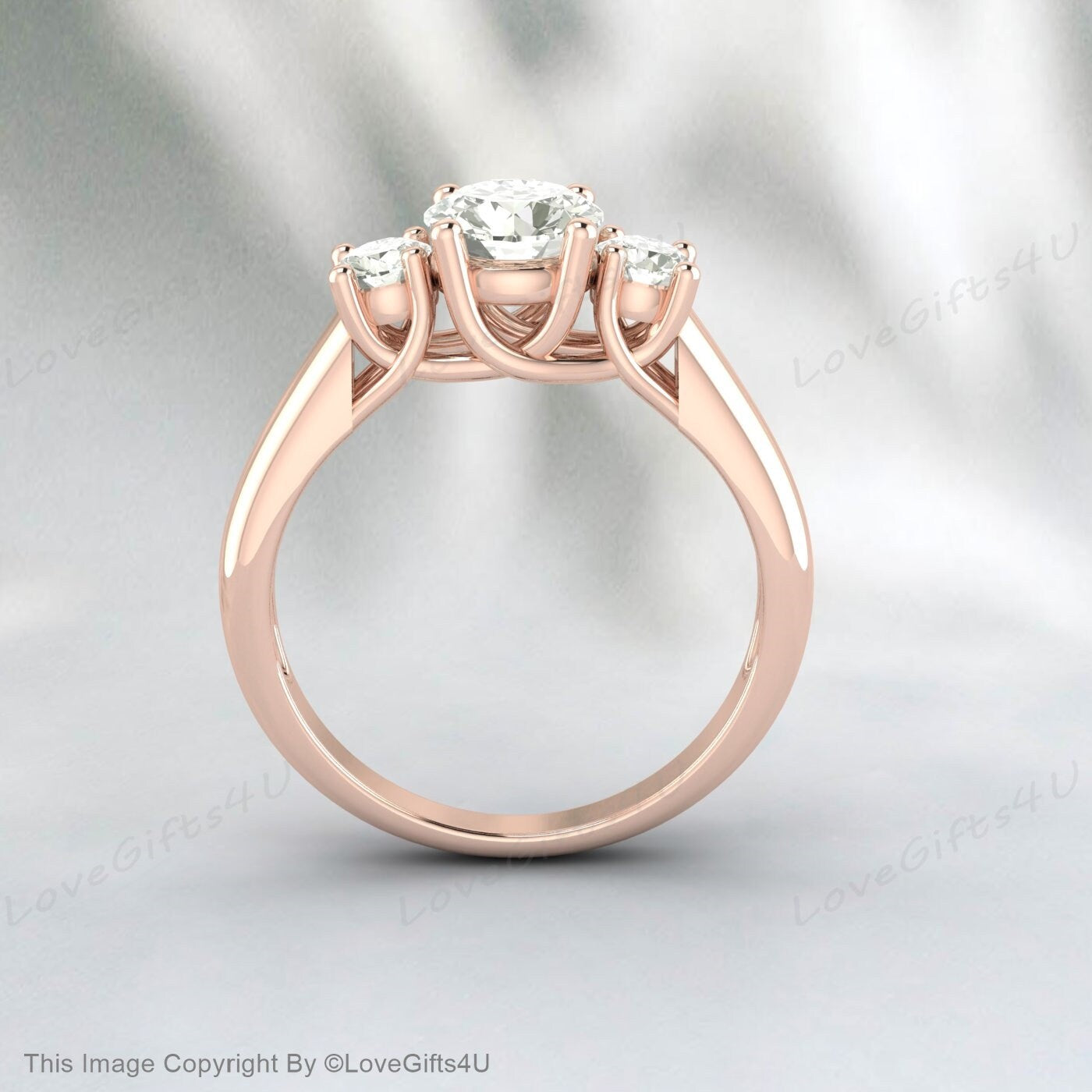 Three Stone Real Moissanite Halo Beautiful Silver Engagement Ring