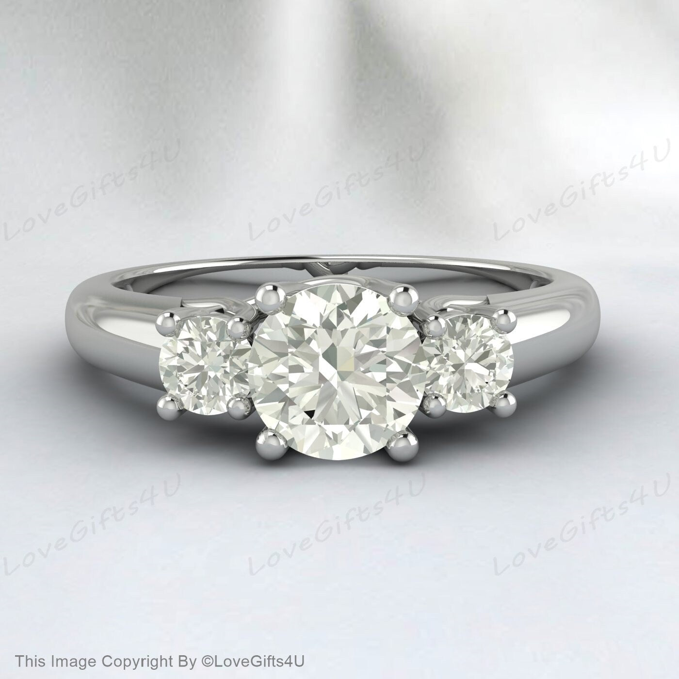 Three Stone Real Moissanite Halo Beautiful Silver Engagement Ring