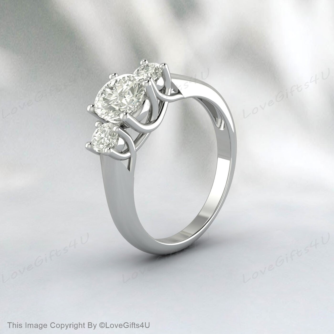 Three Stone Real Moissanite Halo Beautiful Silver Engagement Ring