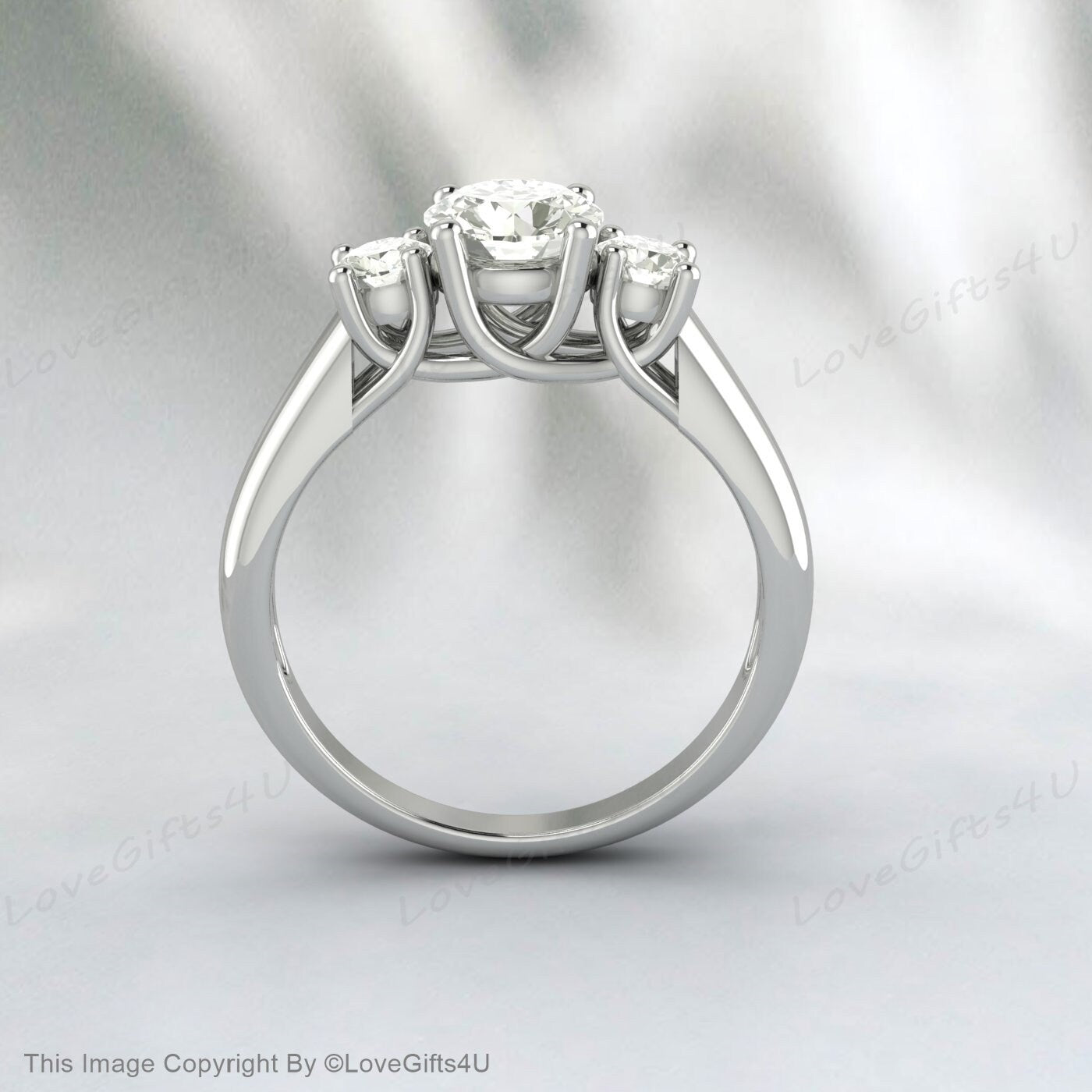 Three Stone Real Moissanite Halo Beautiful Silver Engagement Ring
