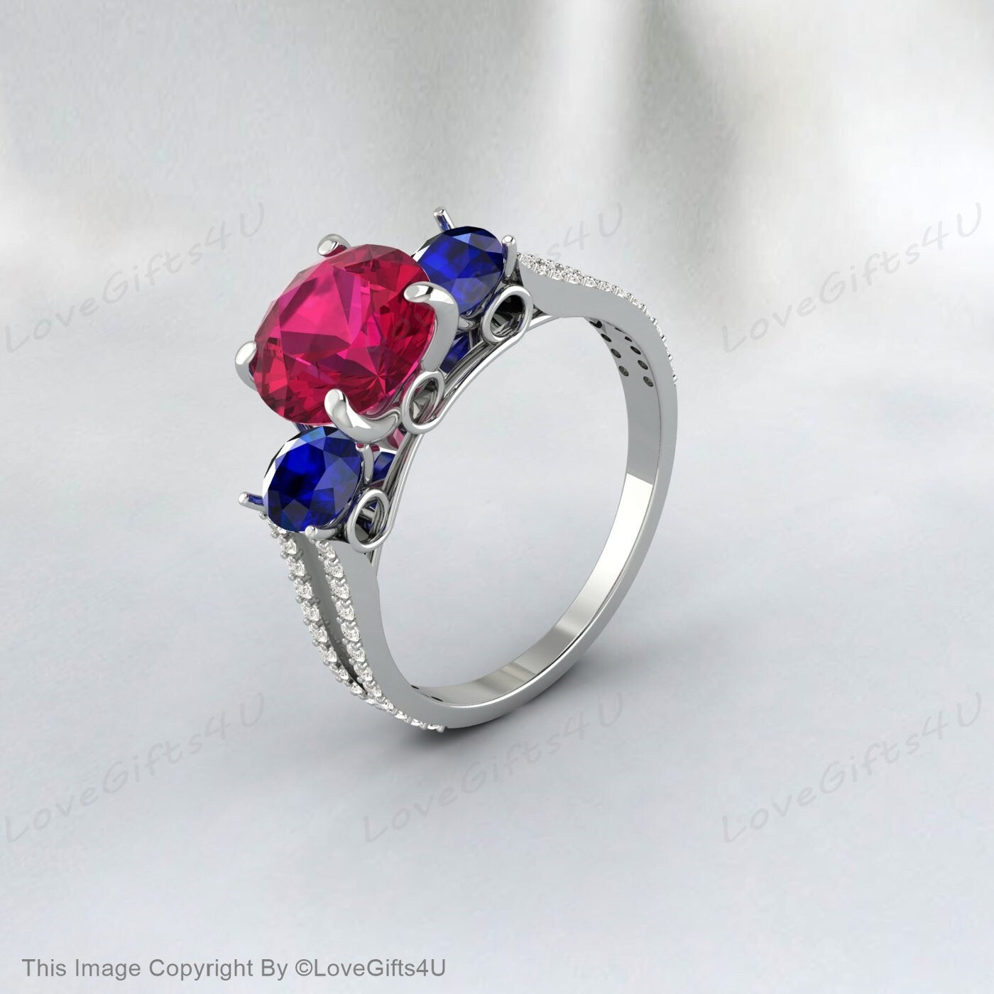 Sapphire And Ruby September And July Birthstone Wedding Bridal Ring