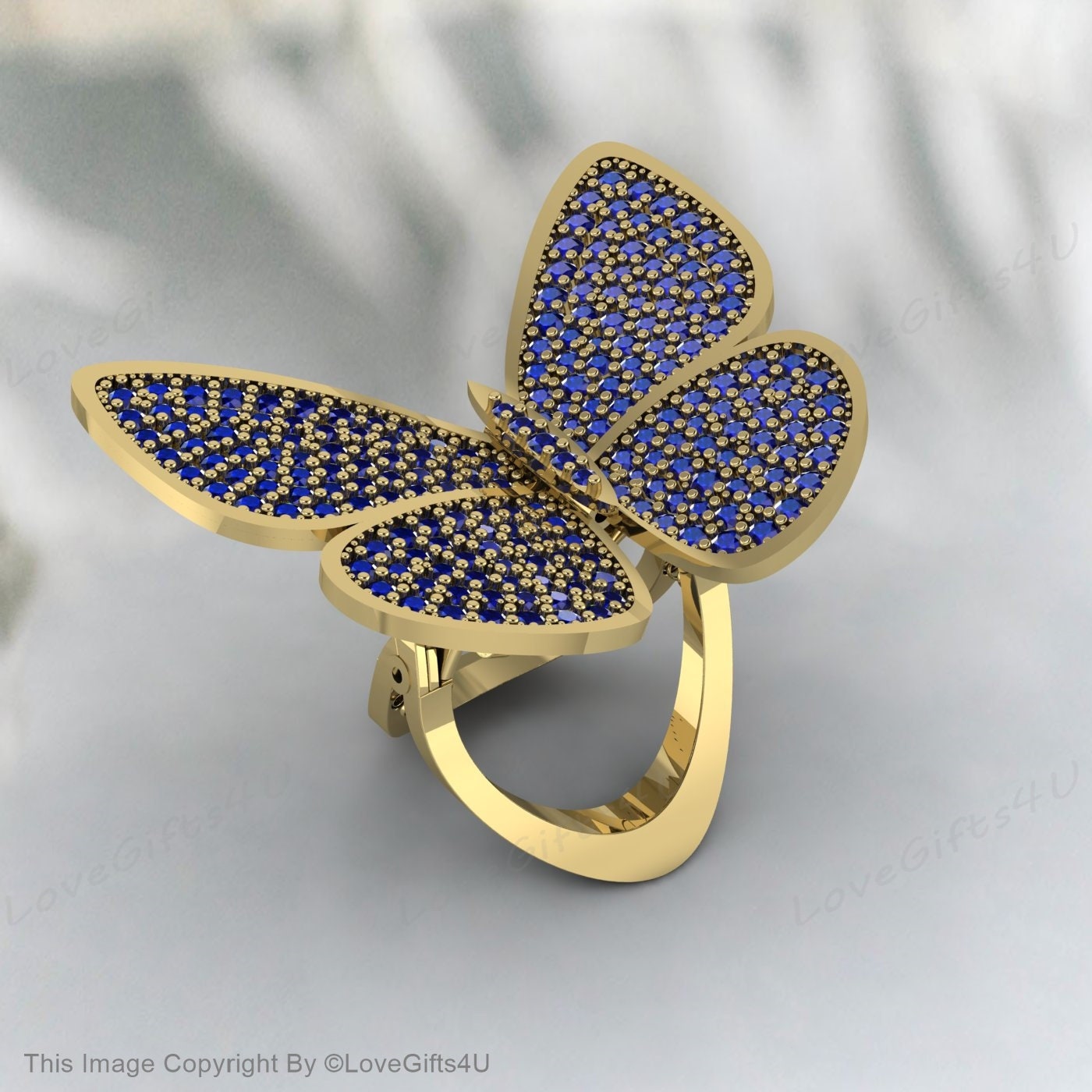Blauer Saphir Schmetterlingsring Beweglicher Verlobungsring Versprechensring