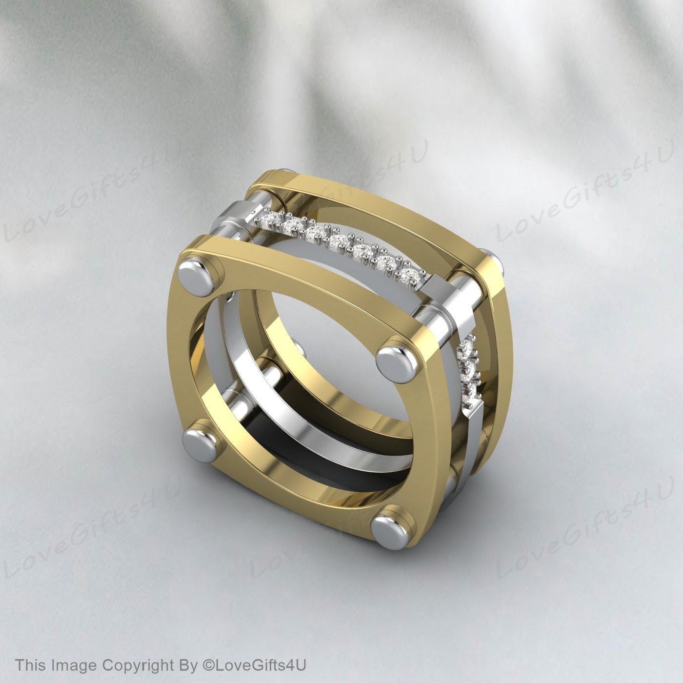 Double Banded Diamond Ring Engagement Ring Modernist Wedding Band