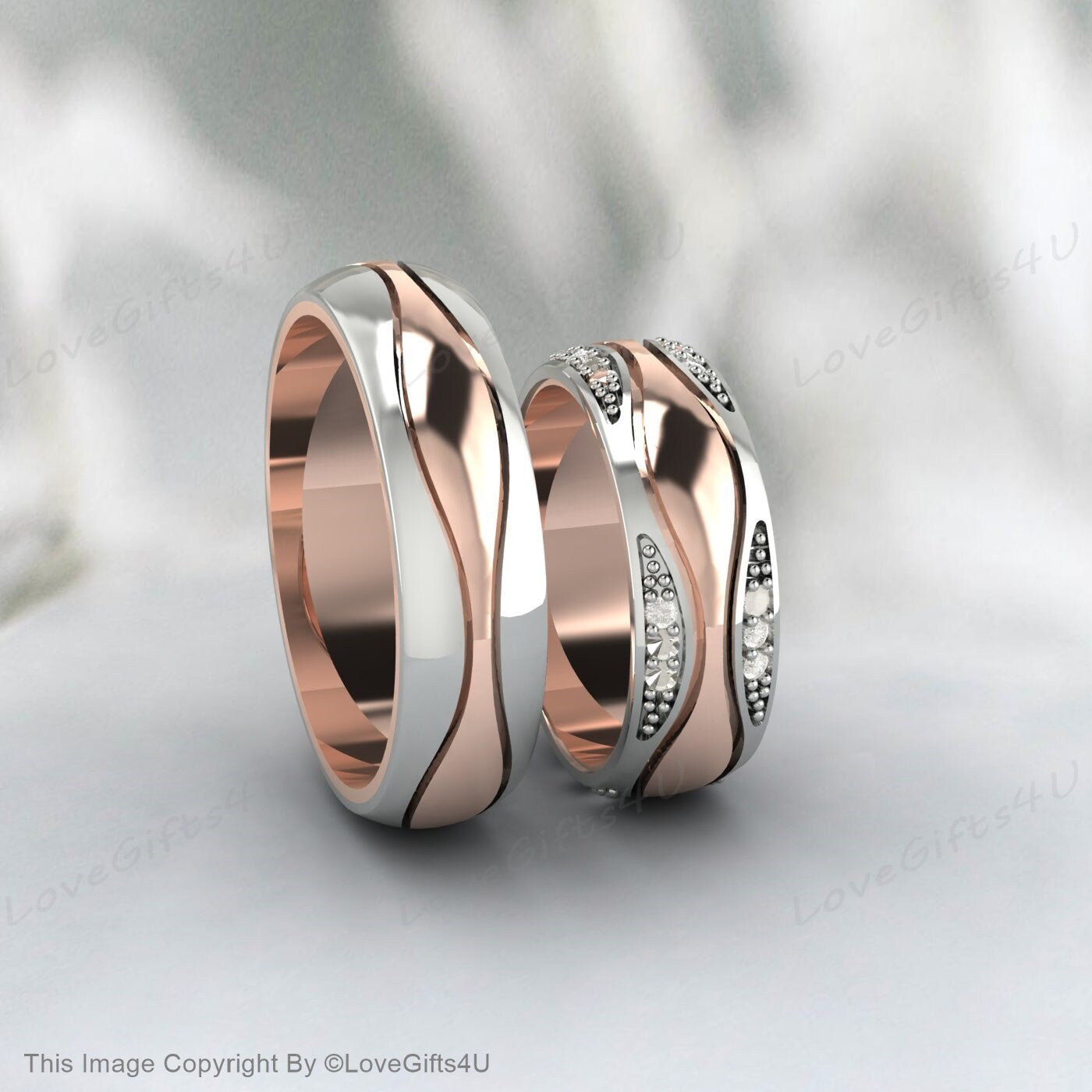 Wedding Band Set His And Hers Moissanite Men & Women Promise Ring