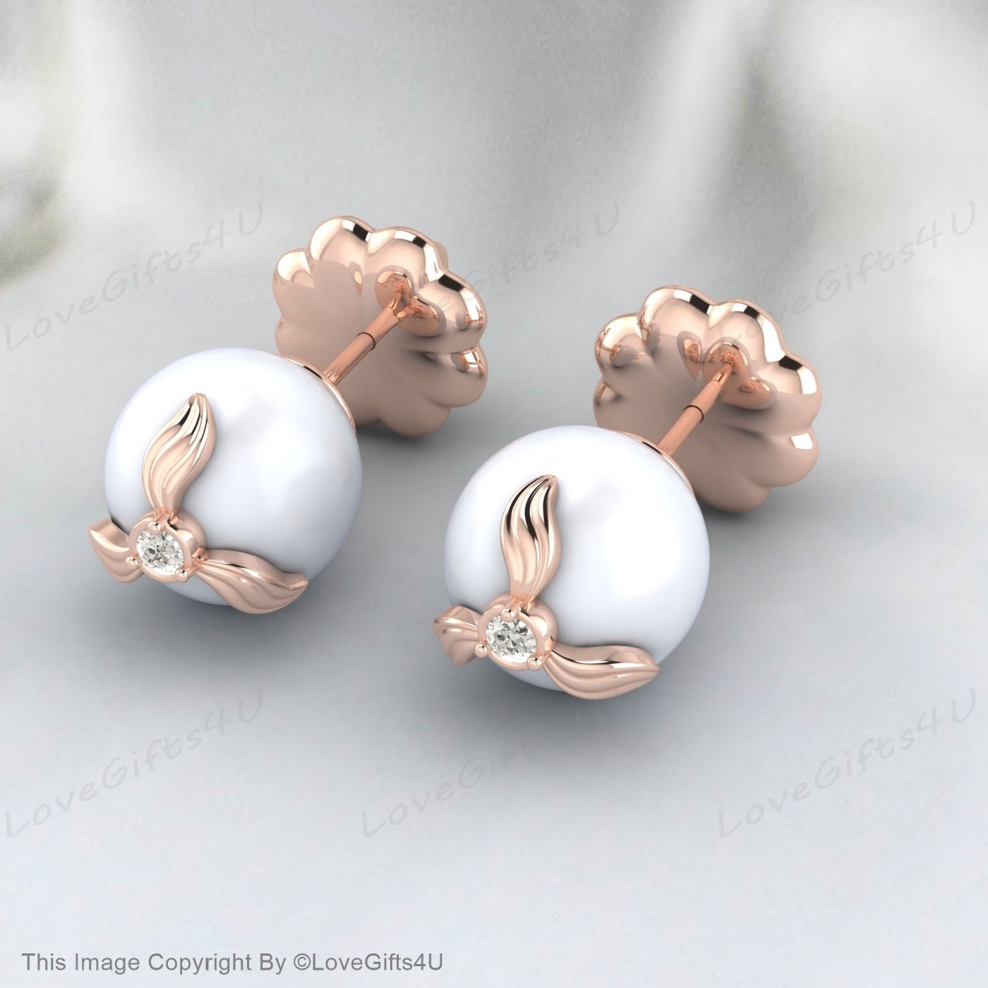 Ohrstecker mit weißen Perlen, Ohrstecker aus 925er Sterlingsilber • Zierliche Diamantohrringe • Minimalistische Ohrringe für jeden Tag • Perfektes Geschenk zum Jahrestag