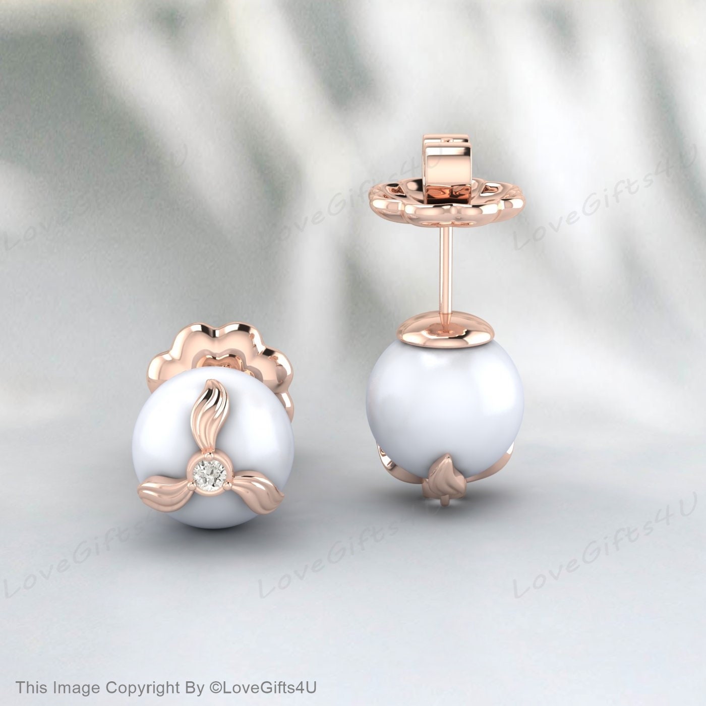 Ohrstecker mit weißen Perlen, Ohrstecker aus 925er Sterlingsilber • Zierliche Diamantohrringe • Minimalistische Ohrringe für jeden Tag • Perfektes Geschenk zum Jahrestag