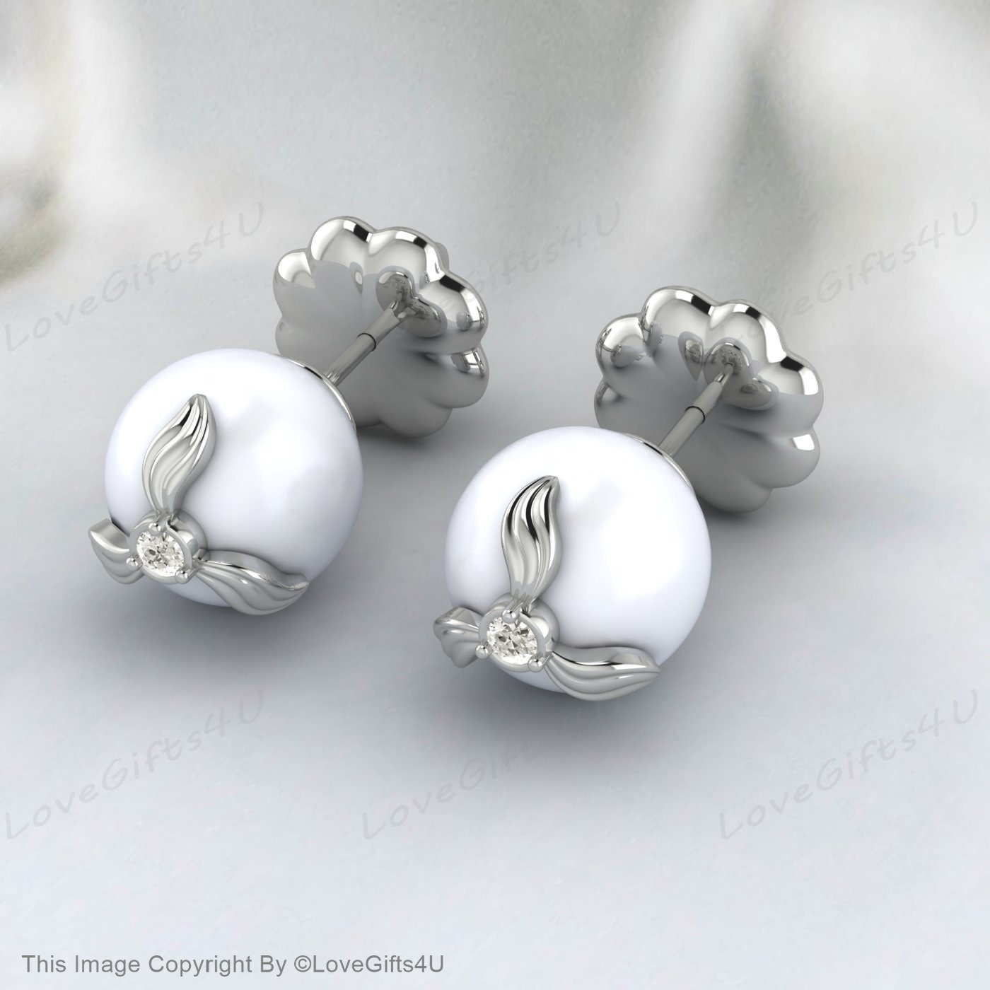 Ohrstecker mit weißen Perlen, Ohrstecker aus 925er Sterlingsilber • Zierliche Diamantohrringe • Minimalistische Ohrringe für jeden Tag • Perfektes Geschenk zum Jahrestag