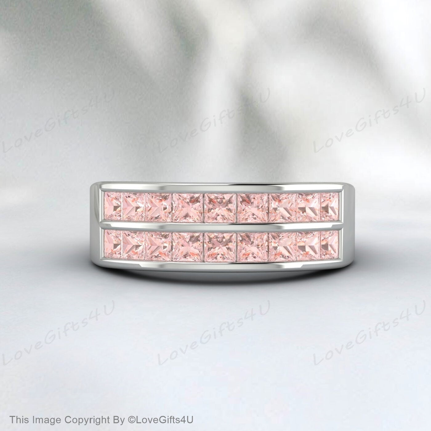 Morganite Wedding Ring Engagement Band Half Eternity Bridal Band