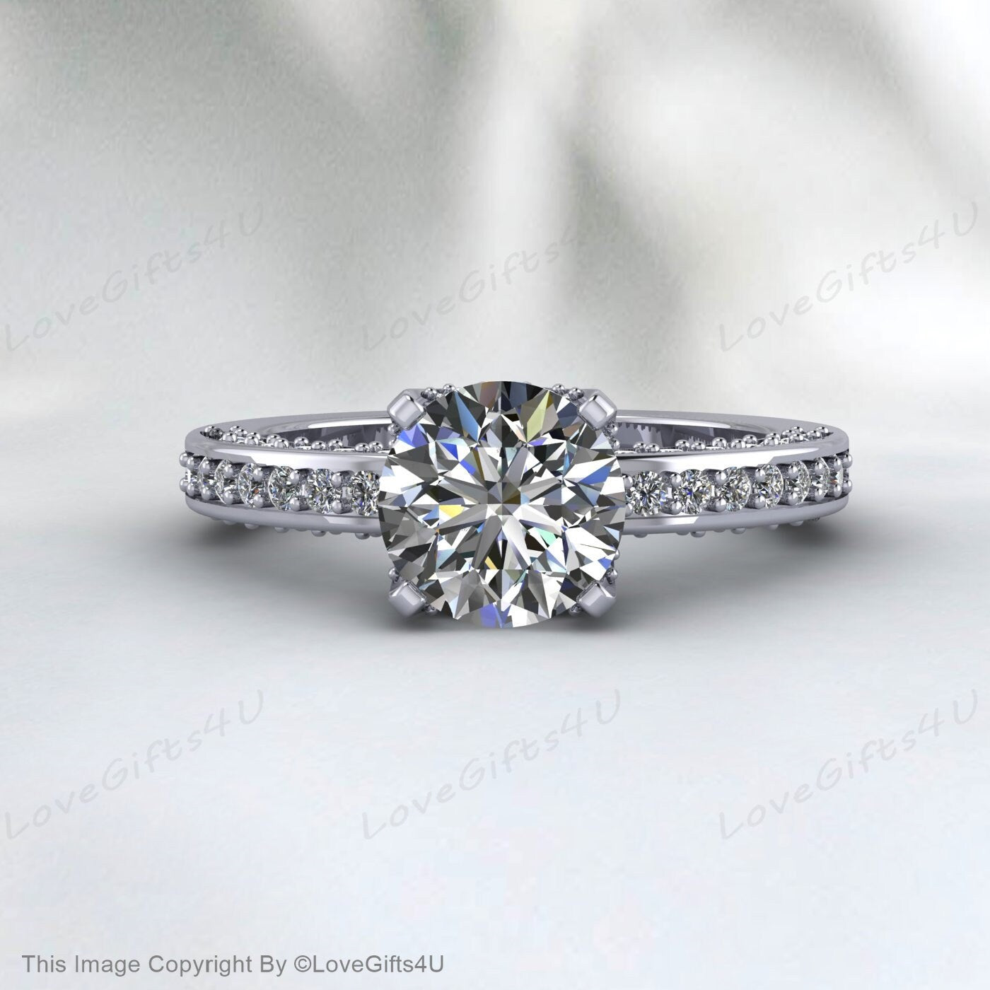 Moissanite Engagement Ring 14k Yellow Gold Unique Wedding Ring