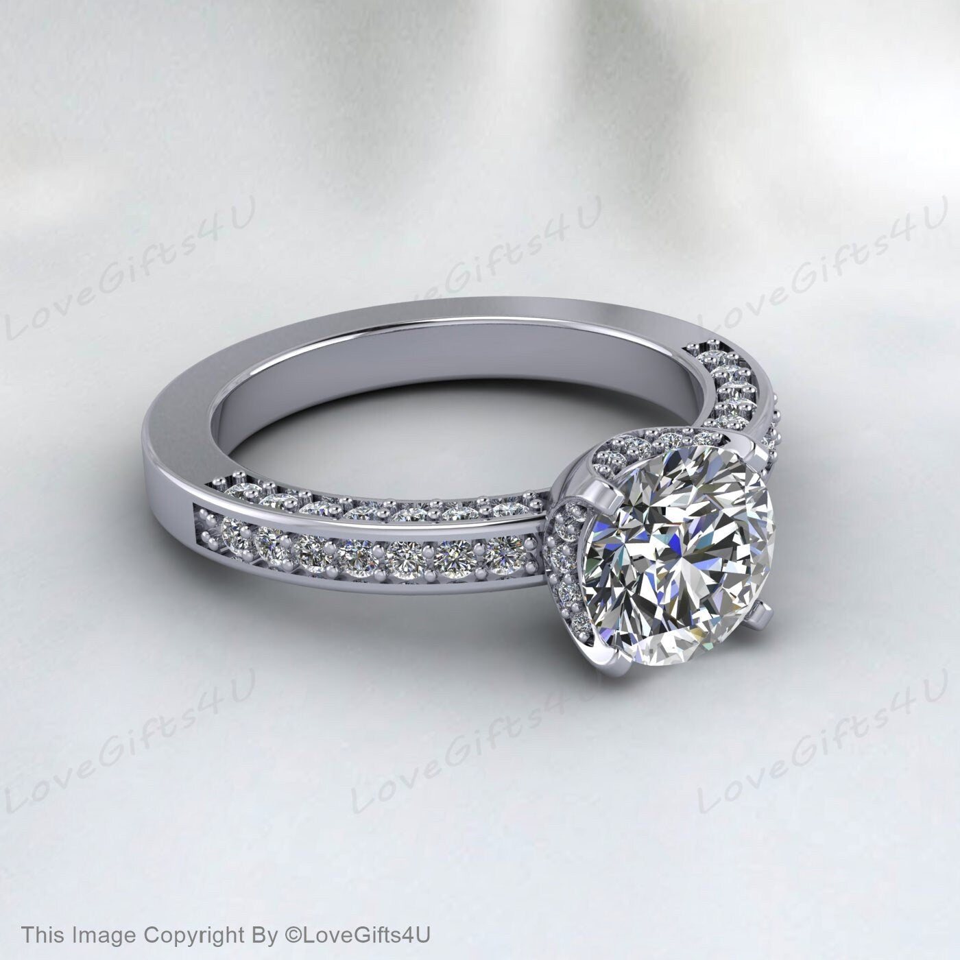 Moissanite Engagement Ring 14k Yellow Gold Unique Wedding Ring