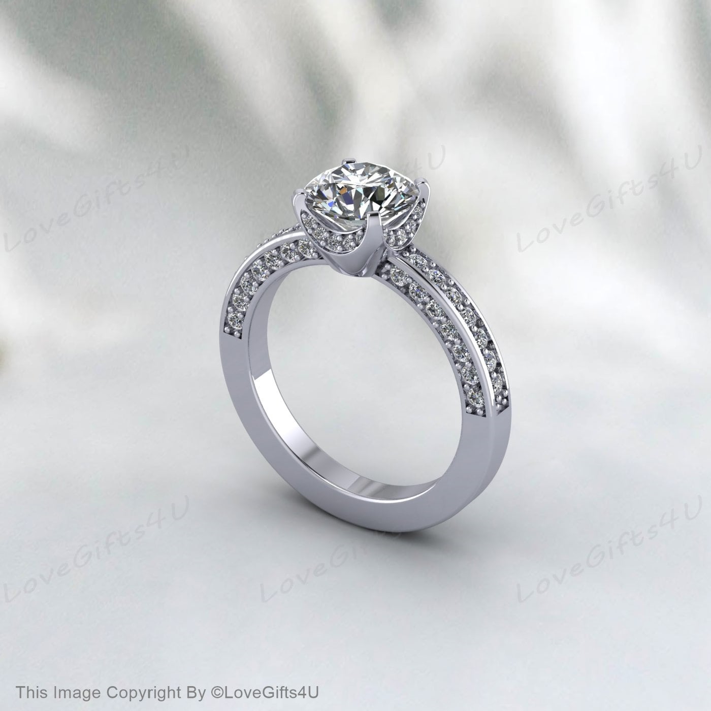 Moissanite Engagement Ring 14k Yellow Gold Unique Wedding Ring