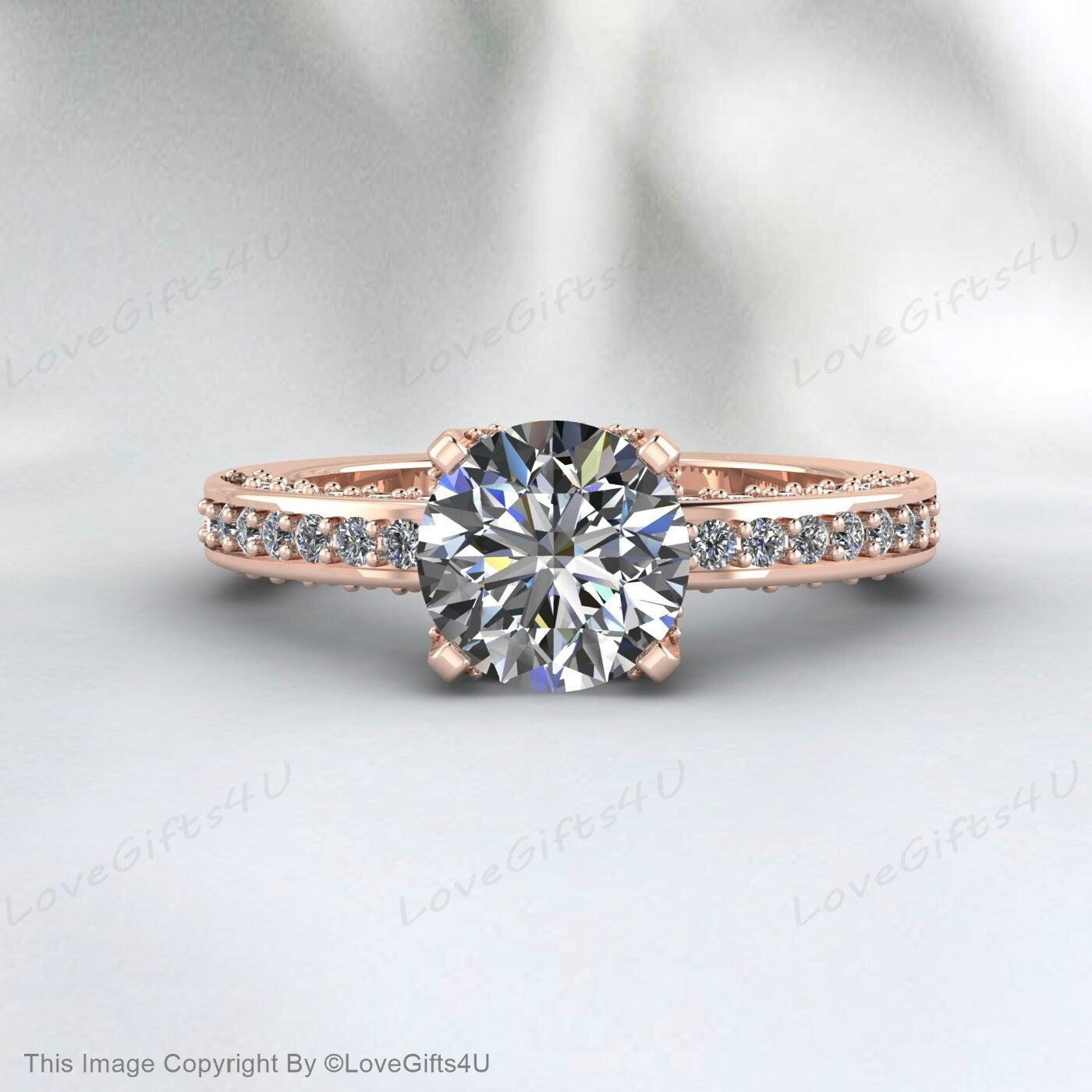 Moissanite Engagement Ring 14k Yellow Gold Unique Wedding Ring