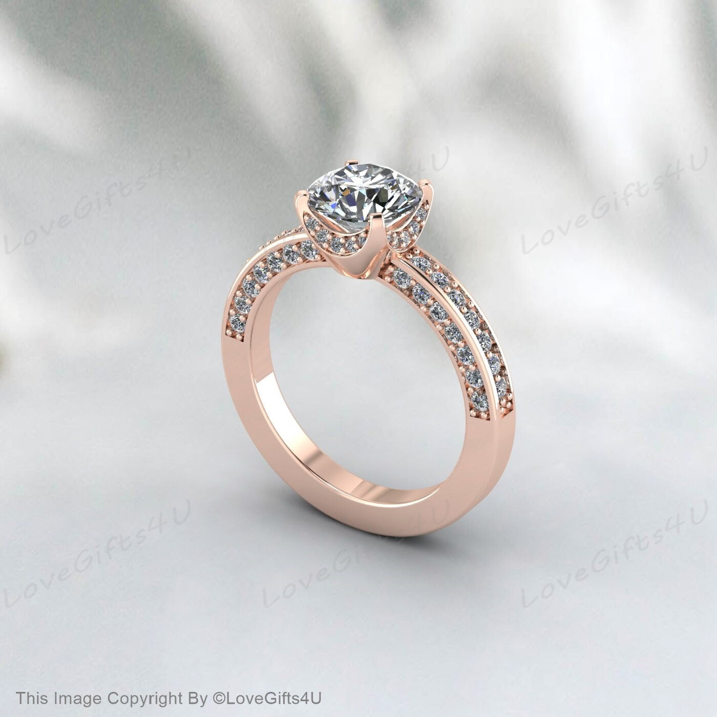 Moissanite Engagement Ring 14k Yellow Gold Unique Wedding Ring