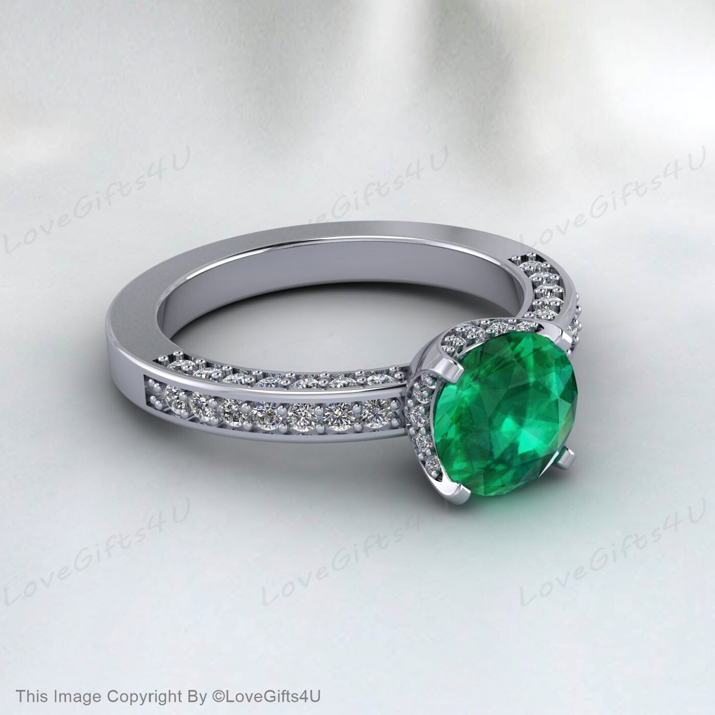 Bague de promesse en argent et émeraude, cadeau d'anniversaire pour elle