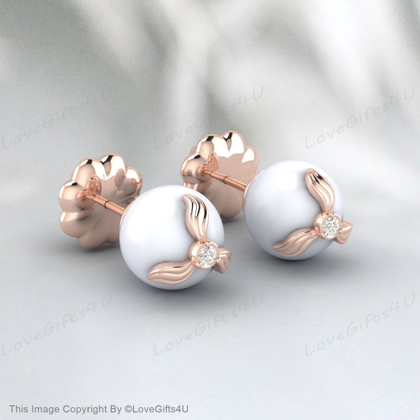 Ohrstecker mit weißen Perlen, Ohrstecker aus 925er Sterlingsilber • Zierliche Diamantohrringe • Minimalistische Ohrringe für jeden Tag • Perfektes Geschenk zum Jahrestag