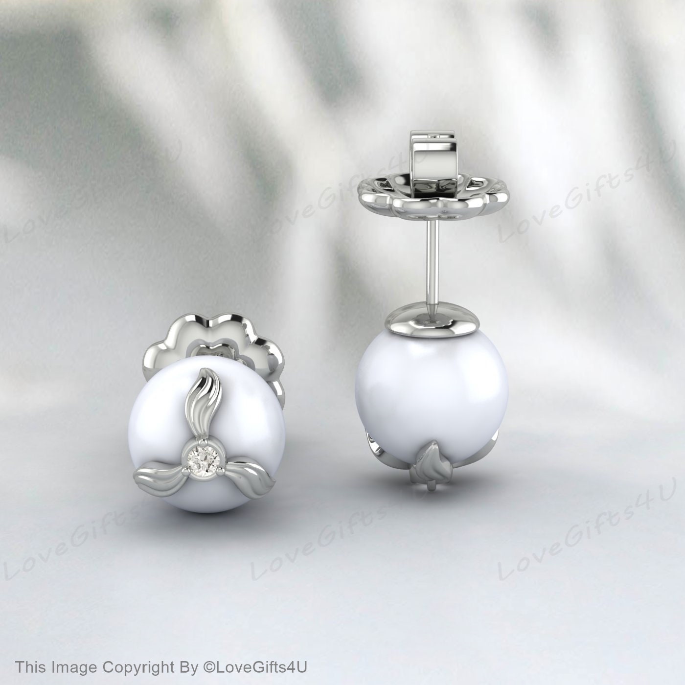 Ohrstecker mit weißen Perlen, Ohrstecker aus 925er Sterlingsilber • Zierliche Diamantohrringe • Minimalistische Ohrringe für jeden Tag • Perfektes Geschenk zum Jahrestag