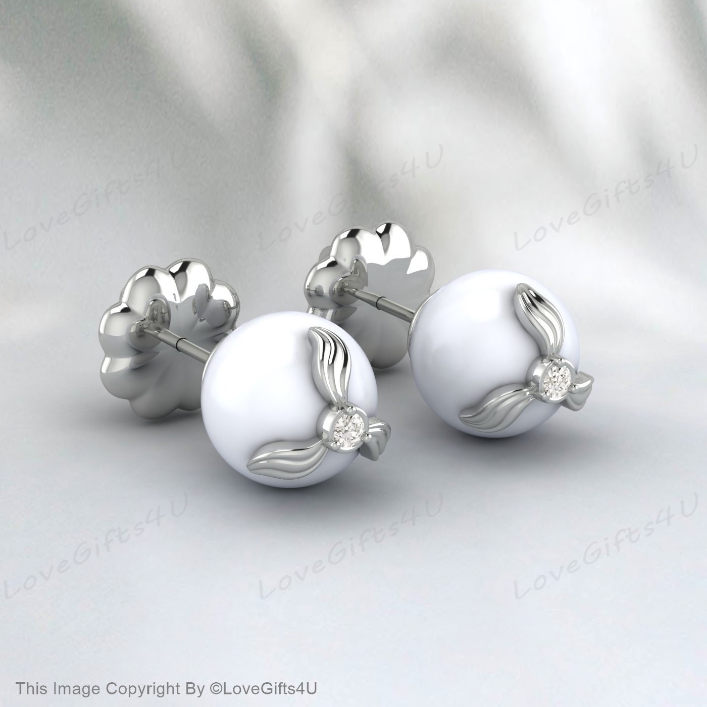 Ohrstecker mit weißen Perlen, Ohrstecker aus 925er Sterlingsilber • Zierliche Diamantohrringe • Minimalistische Ohrringe für jeden Tag • Perfektes Geschenk zum Jahrestag