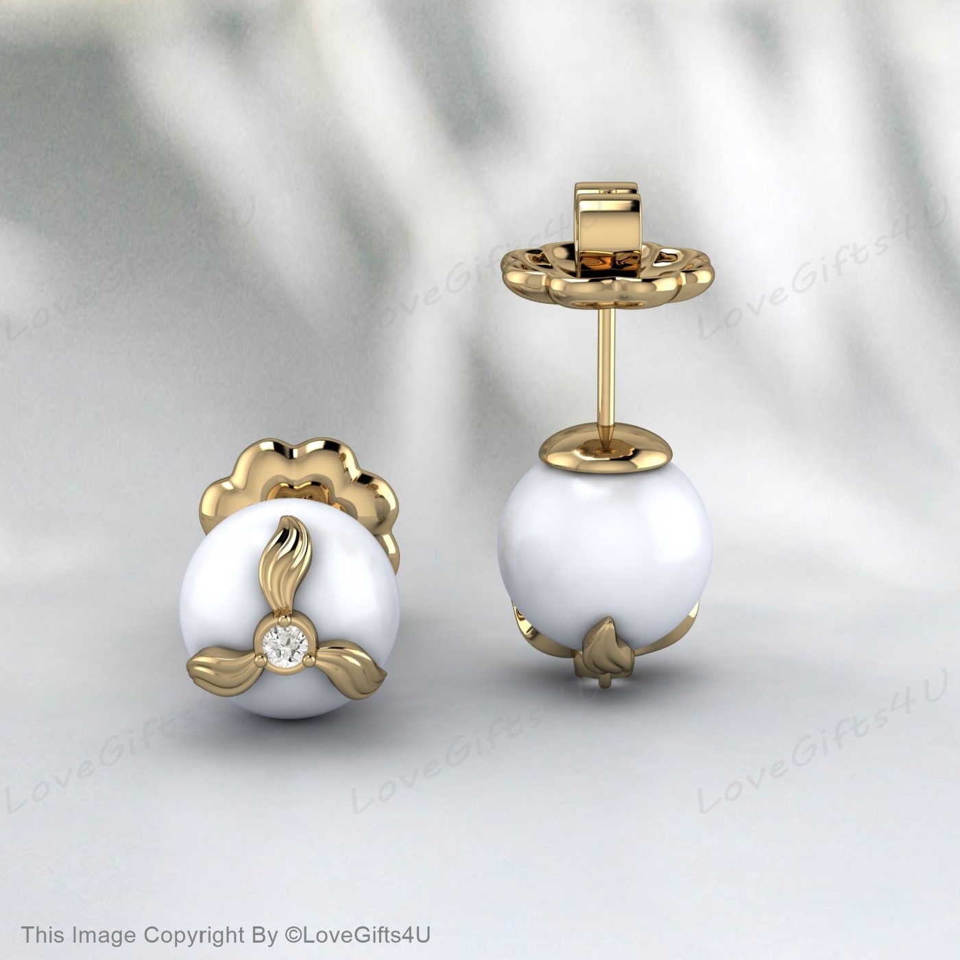 Ohrstecker mit weißen Perlen, Ohrstecker aus 925er Sterlingsilber • Zierliche Diamantohrringe • Minimalistische Ohrringe für jeden Tag • Perfektes Geschenk zum Jahrestag