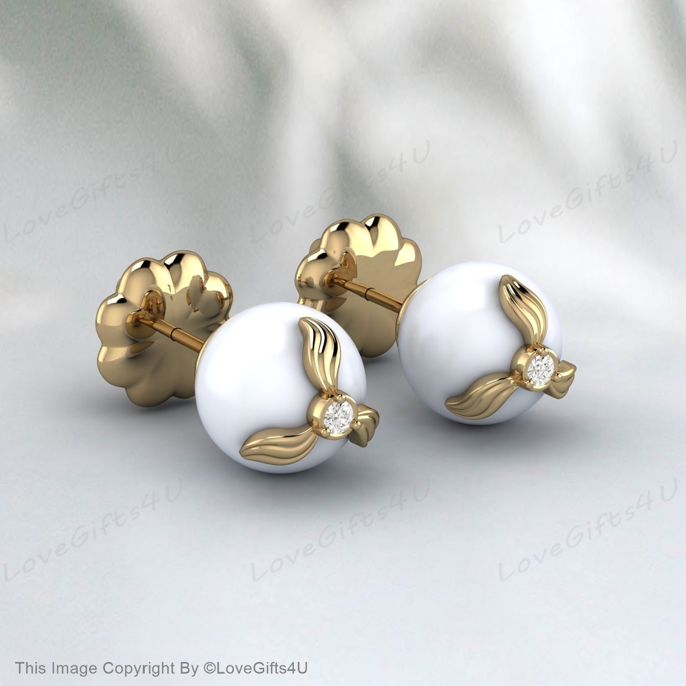 Ohrstecker mit weißen Perlen, Ohrstecker aus 925er Sterlingsilber • Zierliche Diamantohrringe • Minimalistische Ohrringe für jeden Tag • Perfektes Geschenk zum Jahrestag