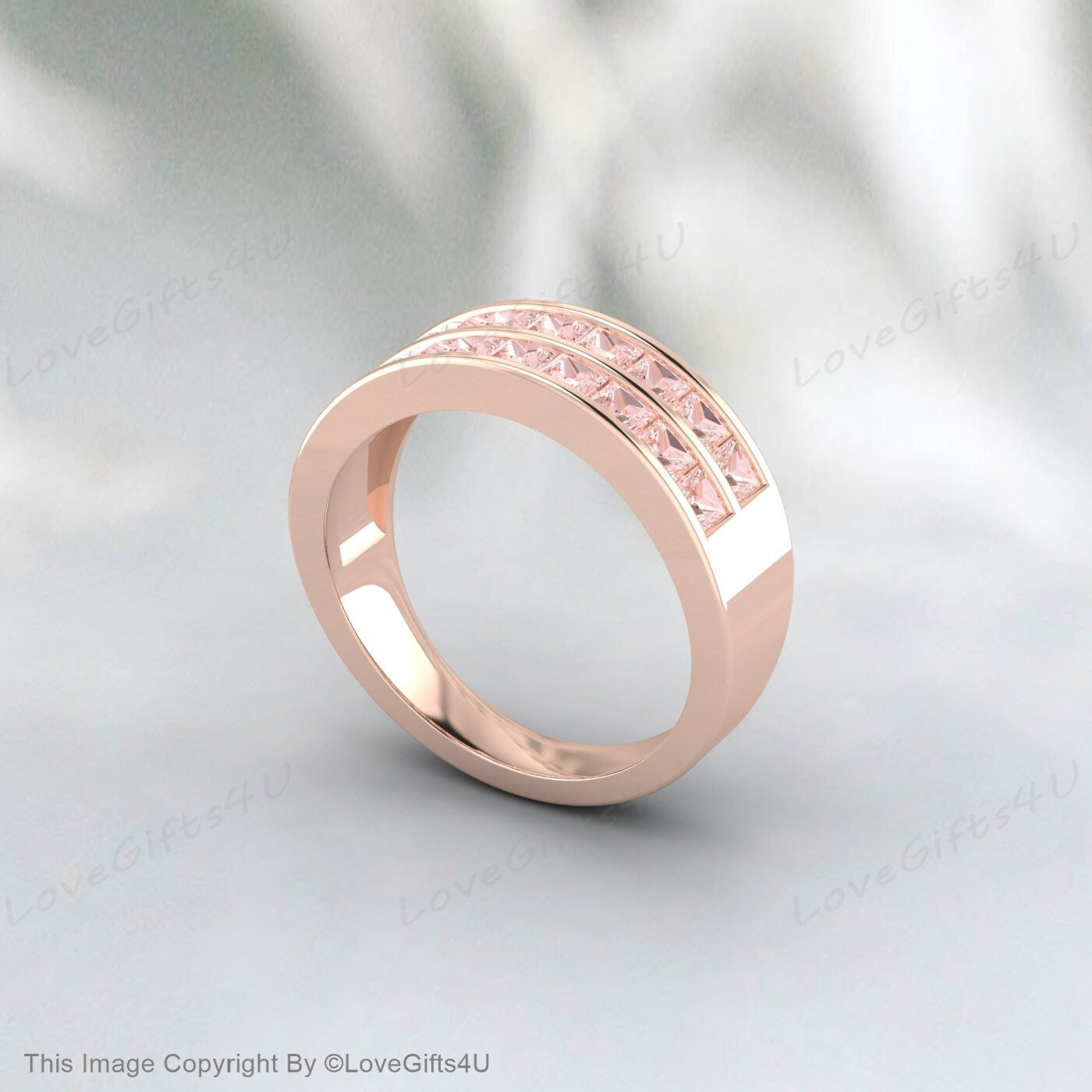 Morganite Wedding Ring Engagement Band Half Eternity Bridal Band