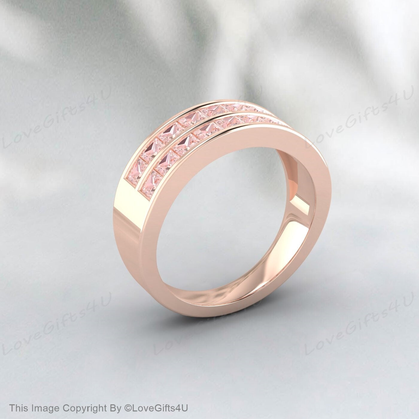 Morganite Wedding Ring Engagement Band Half Eternity Bridal Band