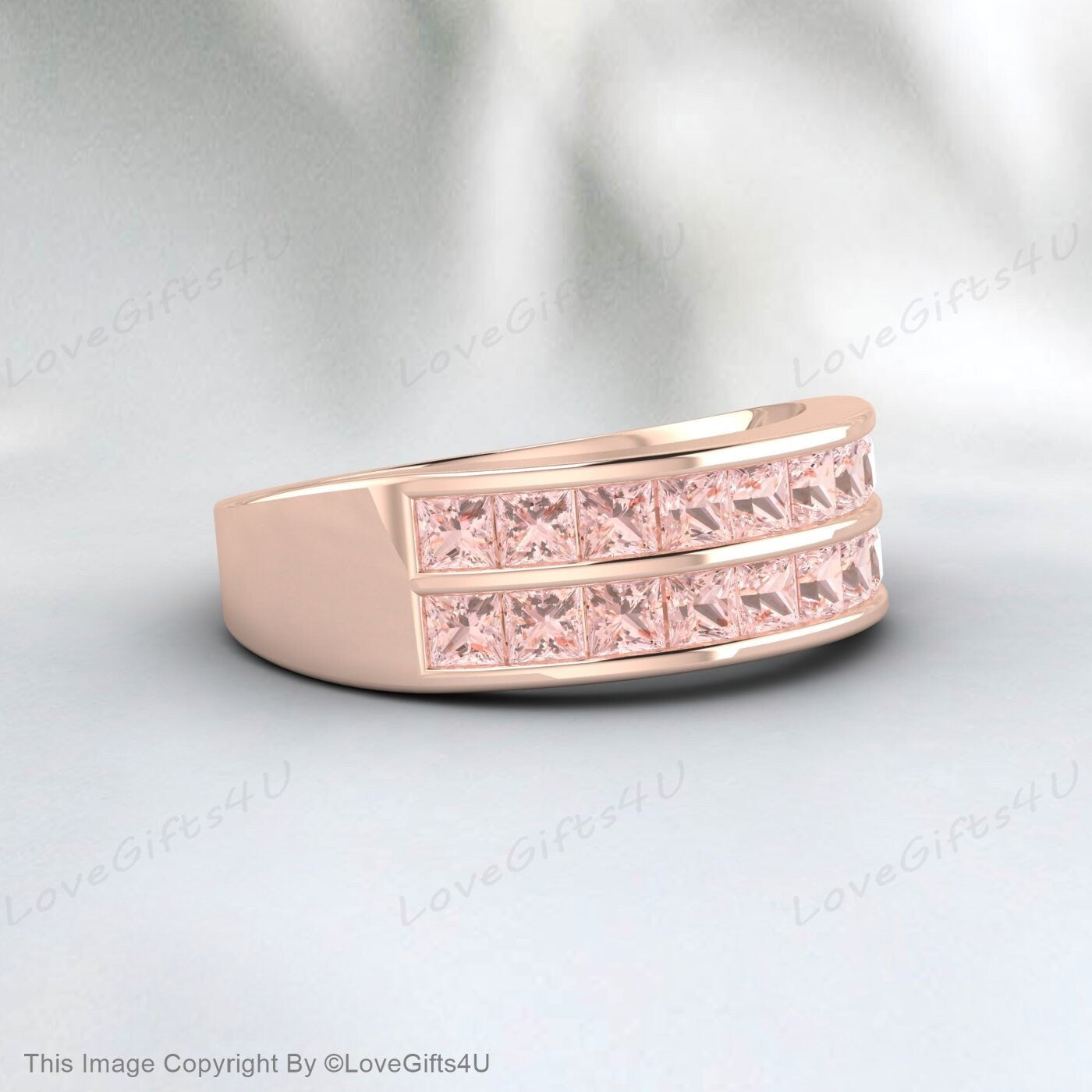 Morganite Wedding Ring Engagement Band Half Eternity Bridal Band