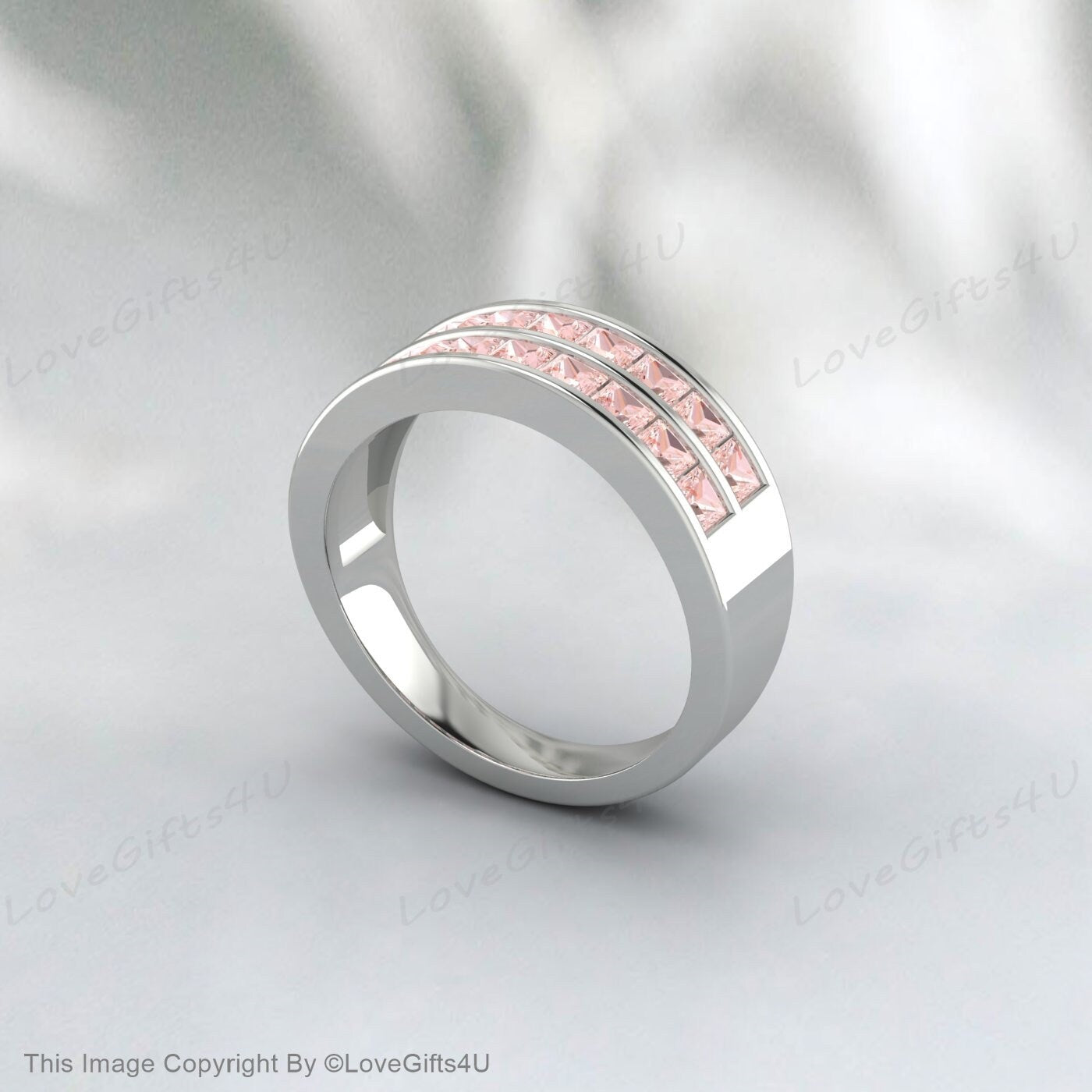 Morganite Wedding Ring Engagement Band Half Eternity Bridal Band