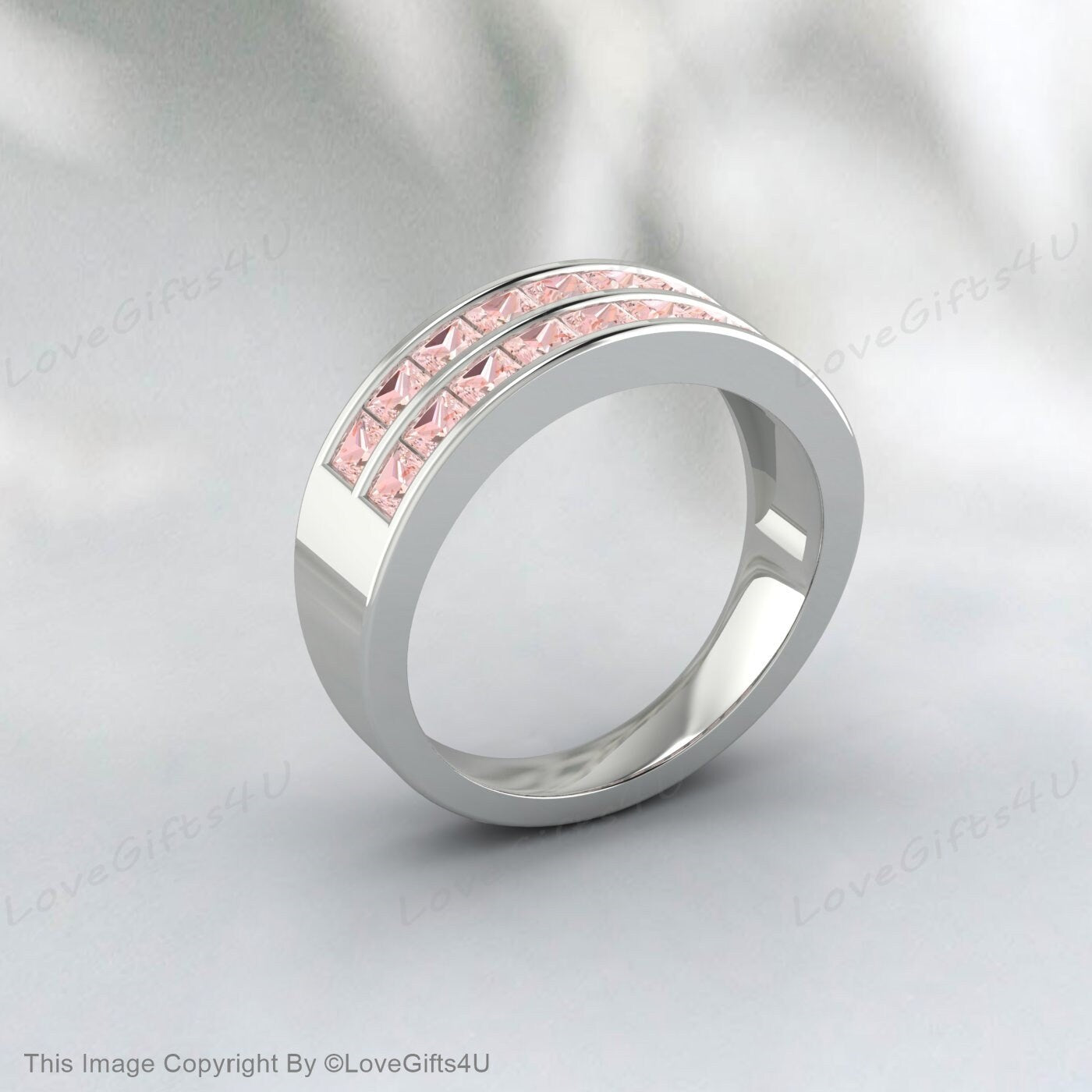 Morganite Wedding Ring Engagement Band Half Eternity Bridal Band