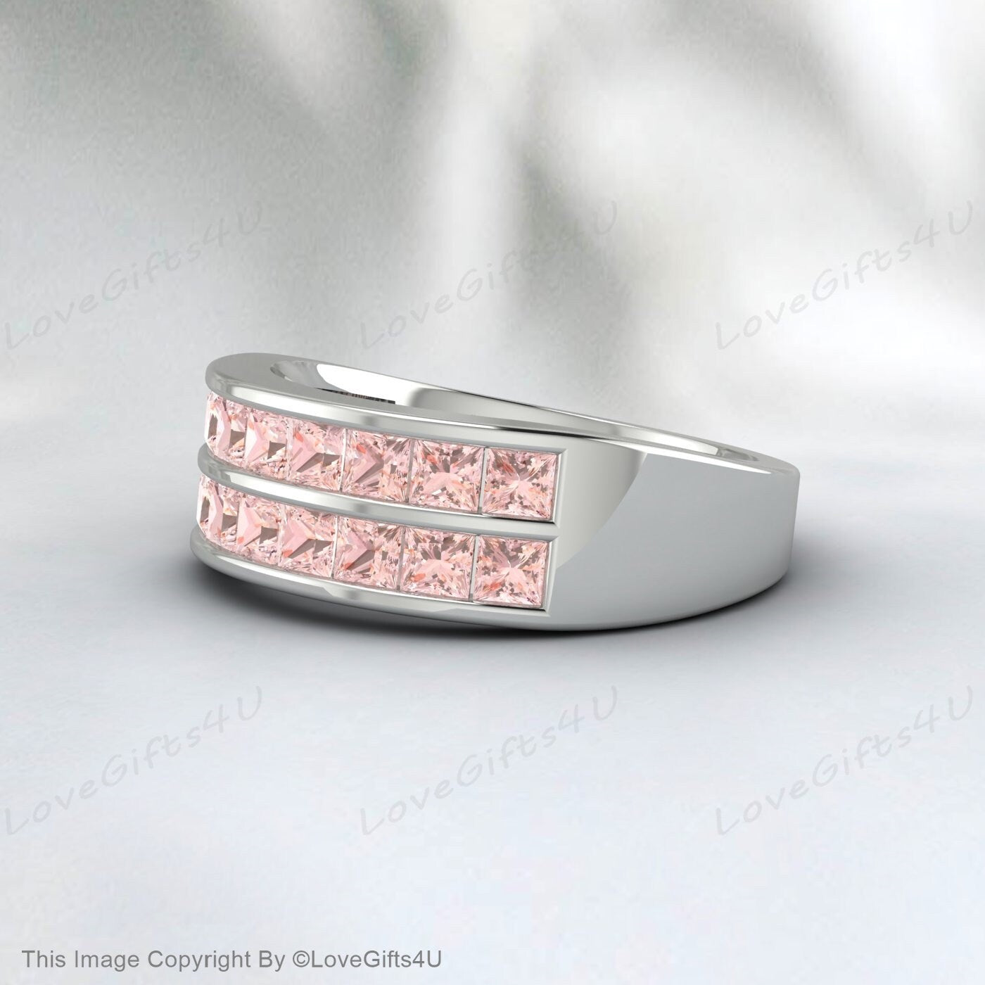 Morganite Wedding Ring Engagement Band Half Eternity Bridal Band