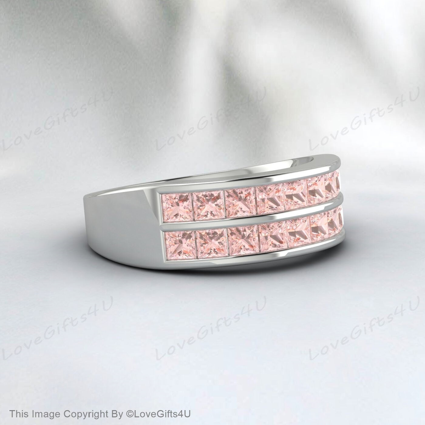 Morganite Wedding Ring Engagement Band Half Eternity Bridal Band