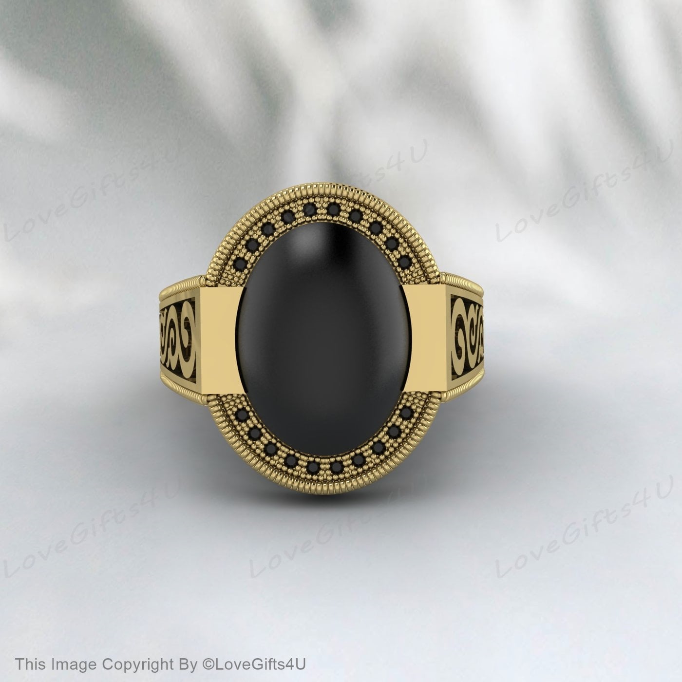 Black Onyx Men Ring Ottoman Style Embroidered Ring Gift For Him