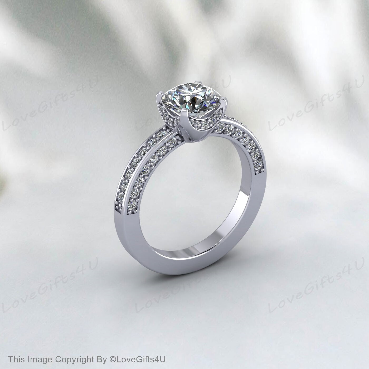 Moissanite Engagement Ring 14k Yellow Gold Unique Wedding Ring