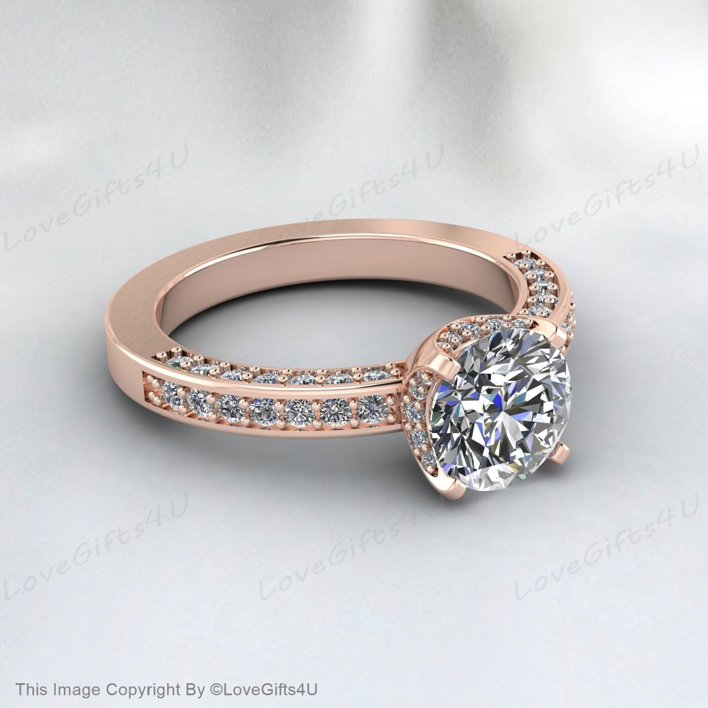 Moissanite Engagement Ring 14k Yellow Gold Unique Wedding Ring