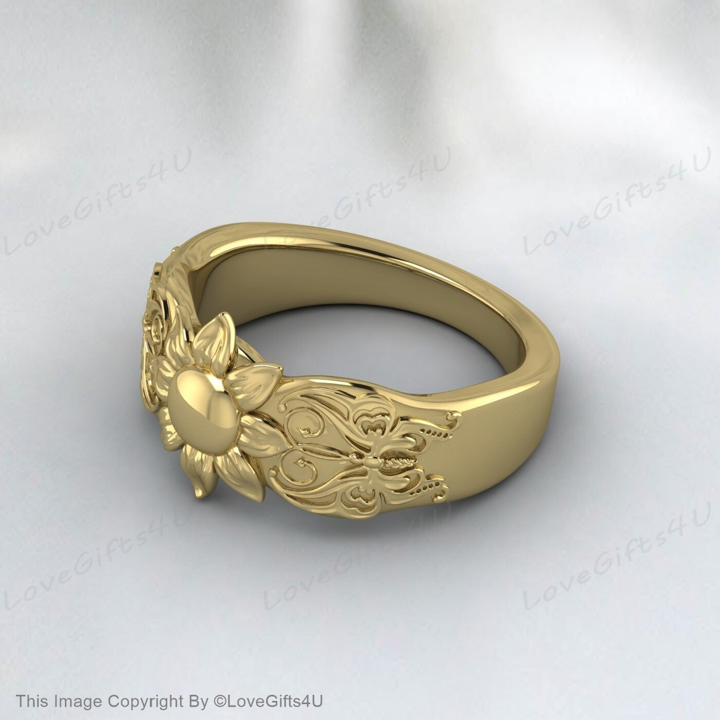 Silver Flower Garden Bouquet Promise Ring Wedding Band For Women