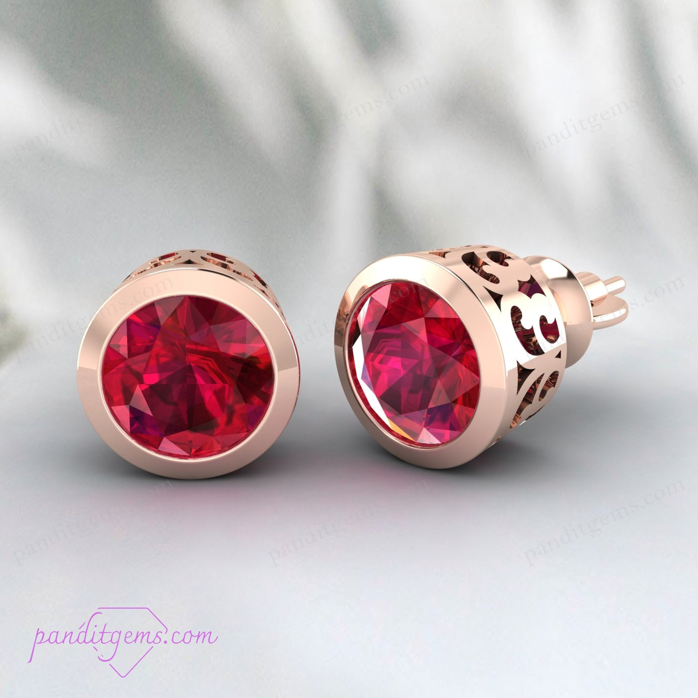 14K gold ruby earrings with a round lab-created ruby, perfect for July birthdays.